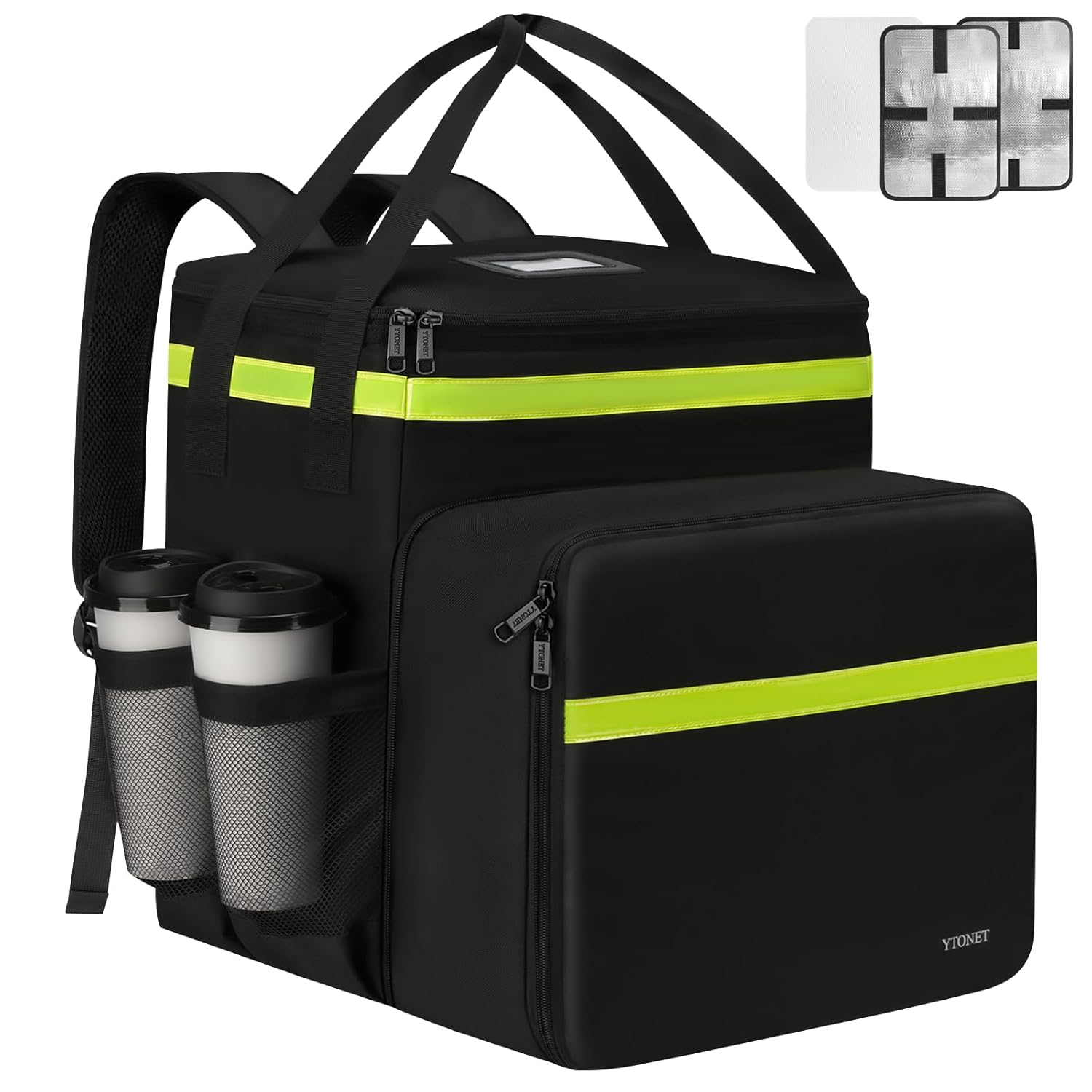 Mochila De Reparto De Comida Con 7 Portavasos Bolsa Termica Para Pizza Negro