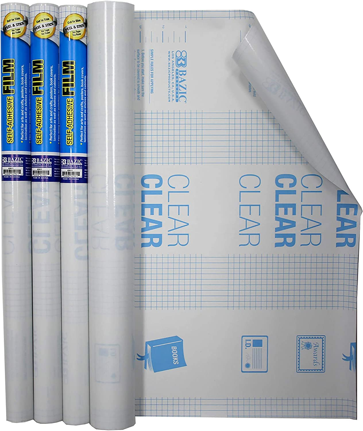 Clear Self-Adhesive Book Cover Roll, 17.5 in X 5 Ft, Clear Peel-And-Stick Film, for Textbooks School Books, 4 Pack