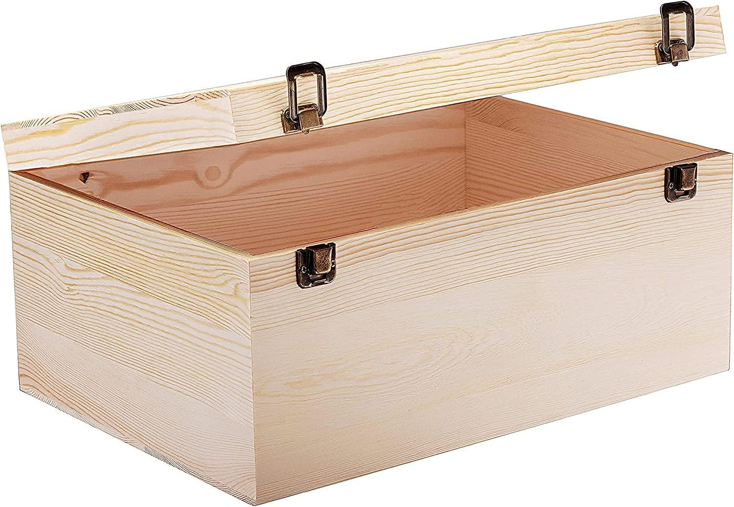 Large Unfinished Pine Wood Storage Box Hinged Lid 14x10x6.5 Crafts