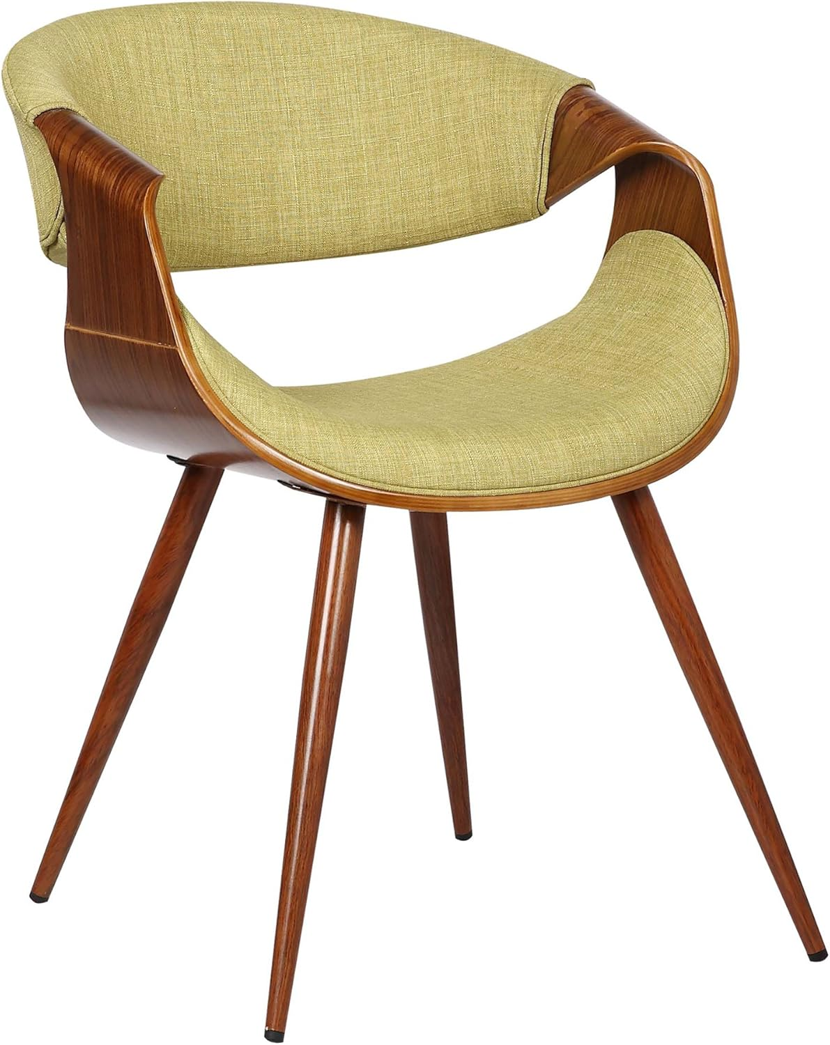 Armen Living Butterfly Mid Century Modern Dining Chair for Kitchen Office Desk Vanity in Green Fabric Upholstery and Walnut Wood Finish