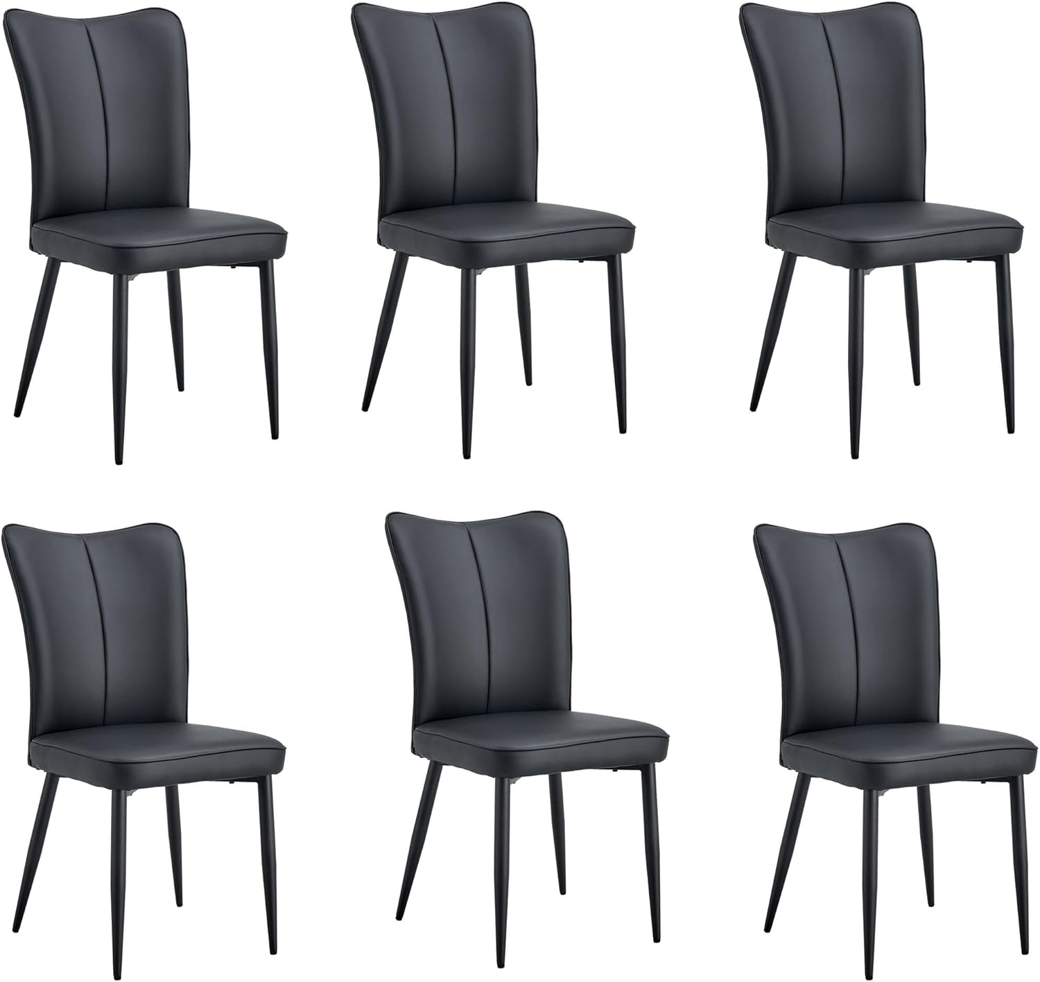 Modern Dining Chairs Set of 6,6 Pieces Chairs Set,Thickened Padded Upholstered Seat Dining Room Chair, Black Armless Side Chairs with Black Metal Legs for Kitchen