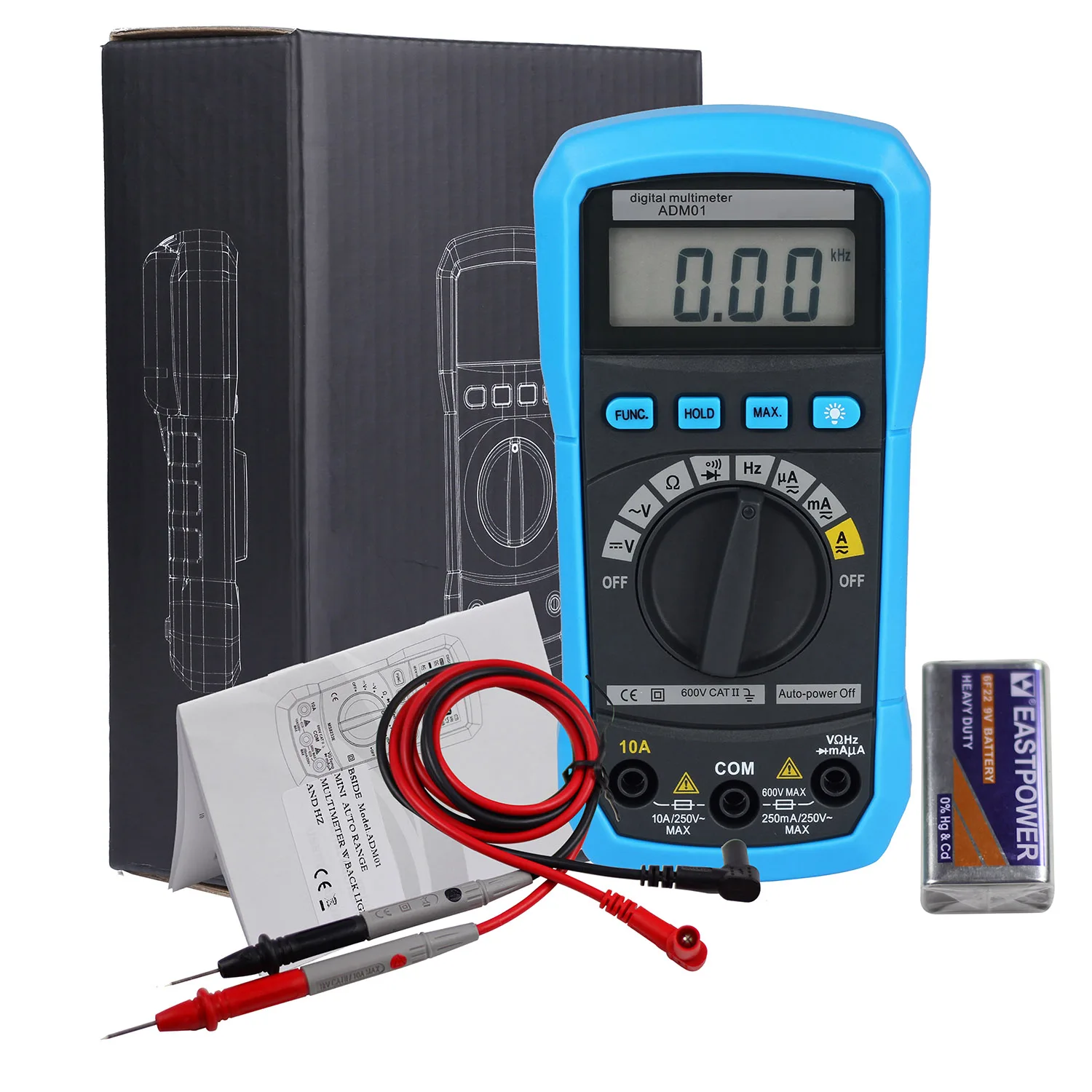 ADM01 DMM Digital Multimeter Hand-held LCD Display Auto Range AC/DC Voltage Temperature Measuring Meter Double Insulation