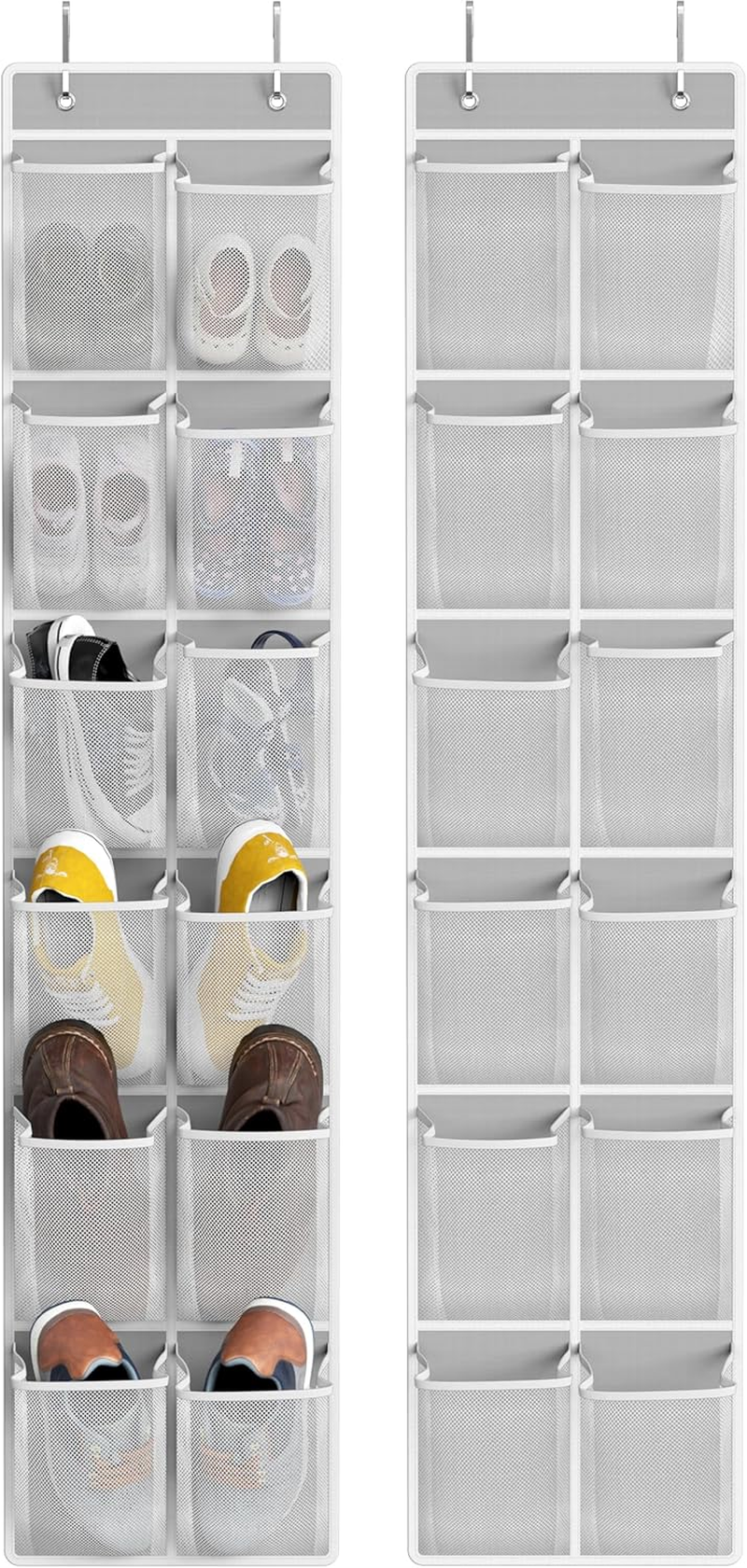 24 Pockets - 2PK 12 Large Pockets over Door Hanging Shoe Organizer, Grey