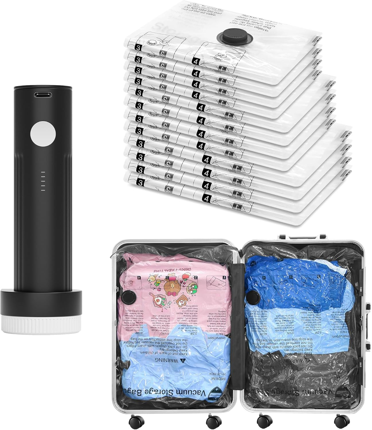 Bolsas de vacio viaje con bomba recargable maleta compresion ropa pack 12 piezas