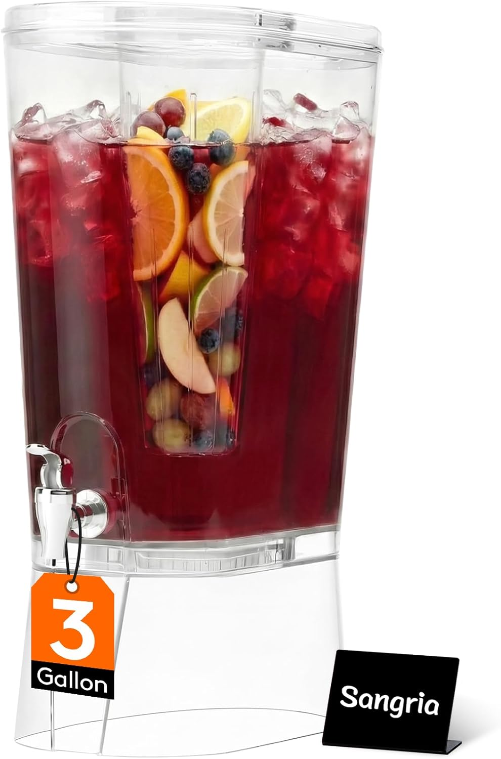 3 Gallon Drink Dispenser for Parties, Large Plastic Beverage Container for Juice/Tea/Soda with Stand & Ice Core, Clear Lemonade Dispenser with Spigot, BPA Free Water Pitcher for Hosting
