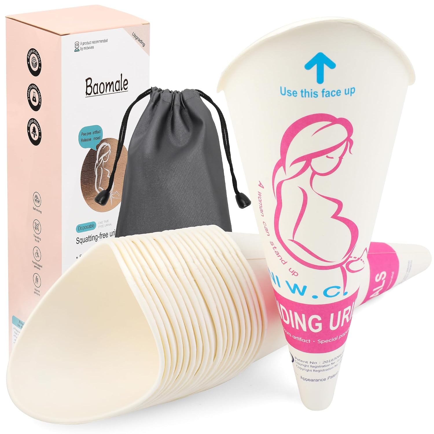 Luxiv 20 50 Pcs Disposable Female Urination Device, Portable Girl Urinal Funnel Women outside Pee Cup Waterproof Paper Standing Pee Disposable Cup Female Urinal for Camping, Hiking (20)