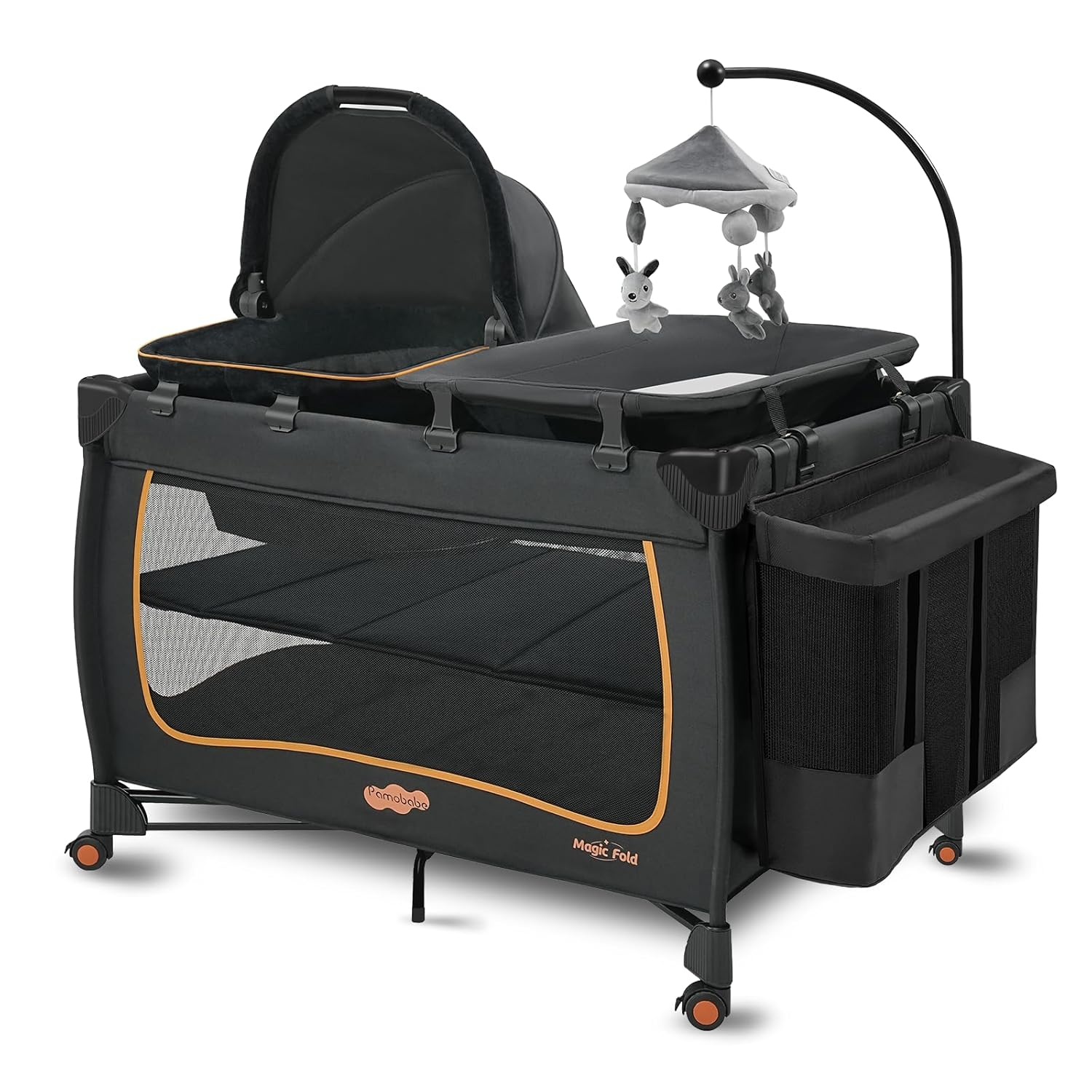 6 in 1 Baby Pack and Play with Bassinet - One-Step Setup Travel Crib, Small Portable Playpen for Babies, Portable Baby Bassinet, Changing Table, Toys Bar & Extra Large Storage Bag