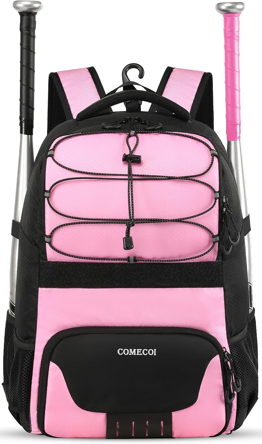 Softball Bag, Lightweight Baseball Backpack with Shoes Compartment, Baseball Bat Bags with Fence Hook for Tball Bat & Equipment, for Batting Mitten, Helmet, for Girls, Boys, Youth, Adults