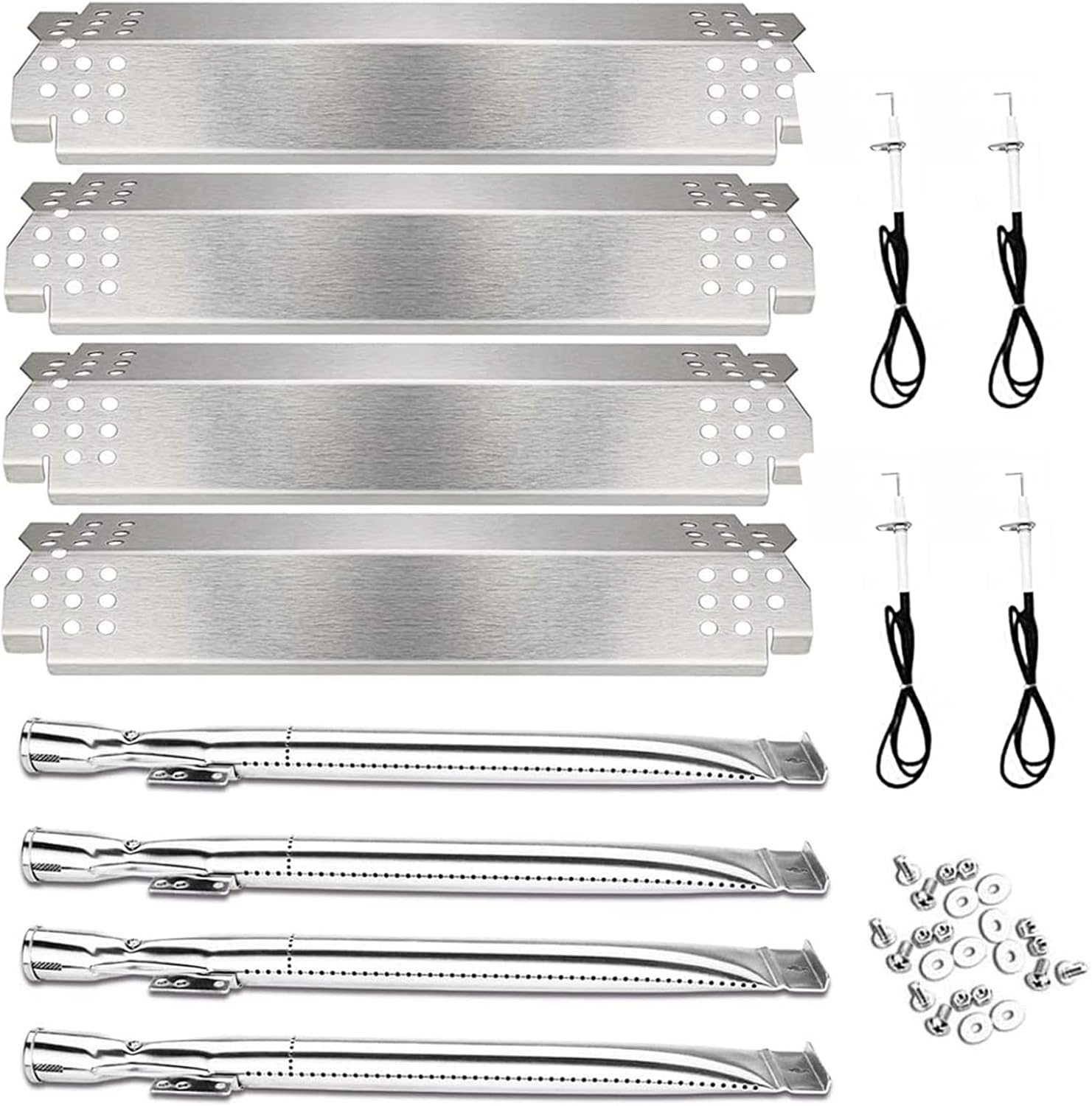 Utheer Grill Replacement Parts for Home Depot Nexgrill 4 Burner 720-0830H, 720-0830D, 720-0783E, 720-0830A Gas Grill, Included 4 Grill Burner Tube, 4 Heat Plates Shield Tent, 4 Ignitors