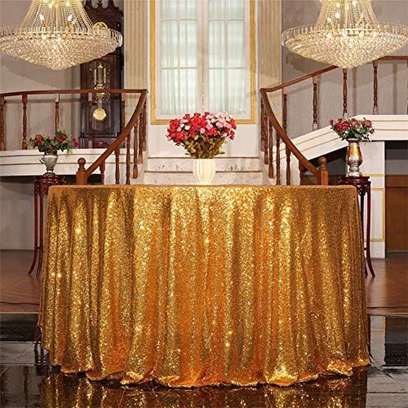 Yellow Gold Sequin Tablecloth 120-Inch Sparkly Overlay round Glitter Table Cover for Wedding Party Birthday Decoration