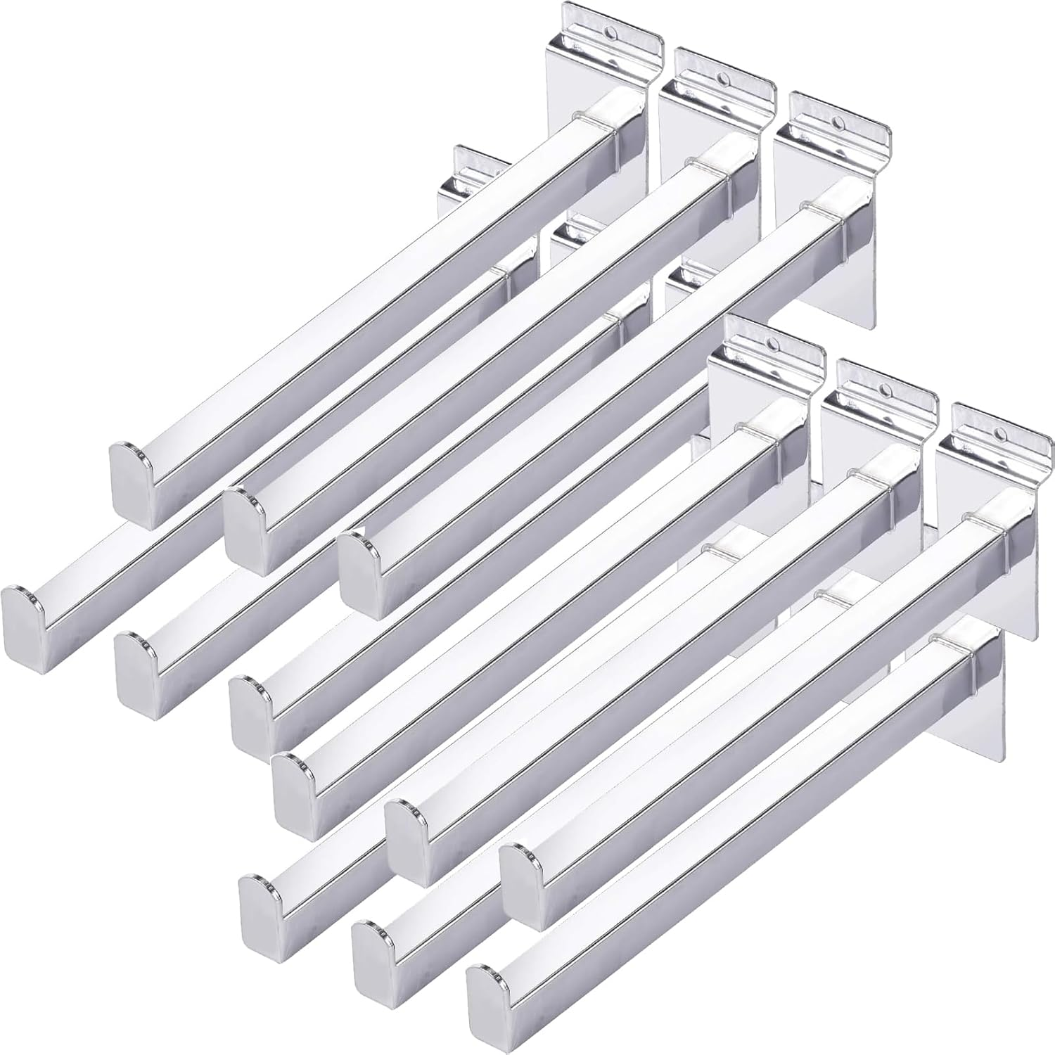 12 PCS 10 Inch Slat Wall Hooks, Heavy Duty Slatwall Shelf Brackets, Metal Slatwall Shelves for Panel, Retail and Exhibition Products, Display Item & Products for Room Garage