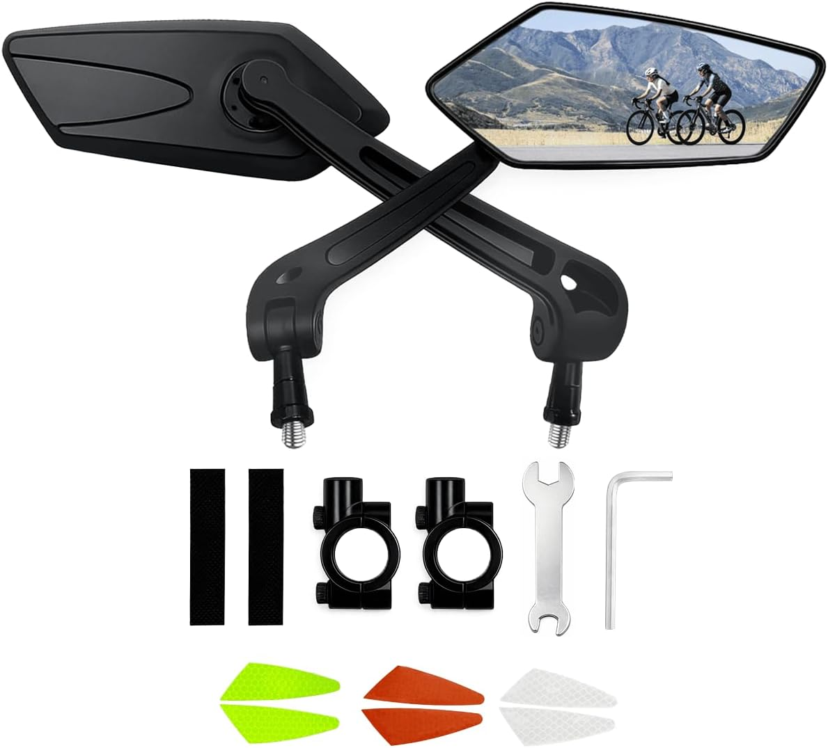 Bike Mirror Handlebar Mount, 360° Adjustable HD Wide Angle Rear View Mirror for Bicycle, Scratch Resistant & Reflective with Enhanced Visibility, Fit for Bike, E-Bike, Scooter, Left+Right