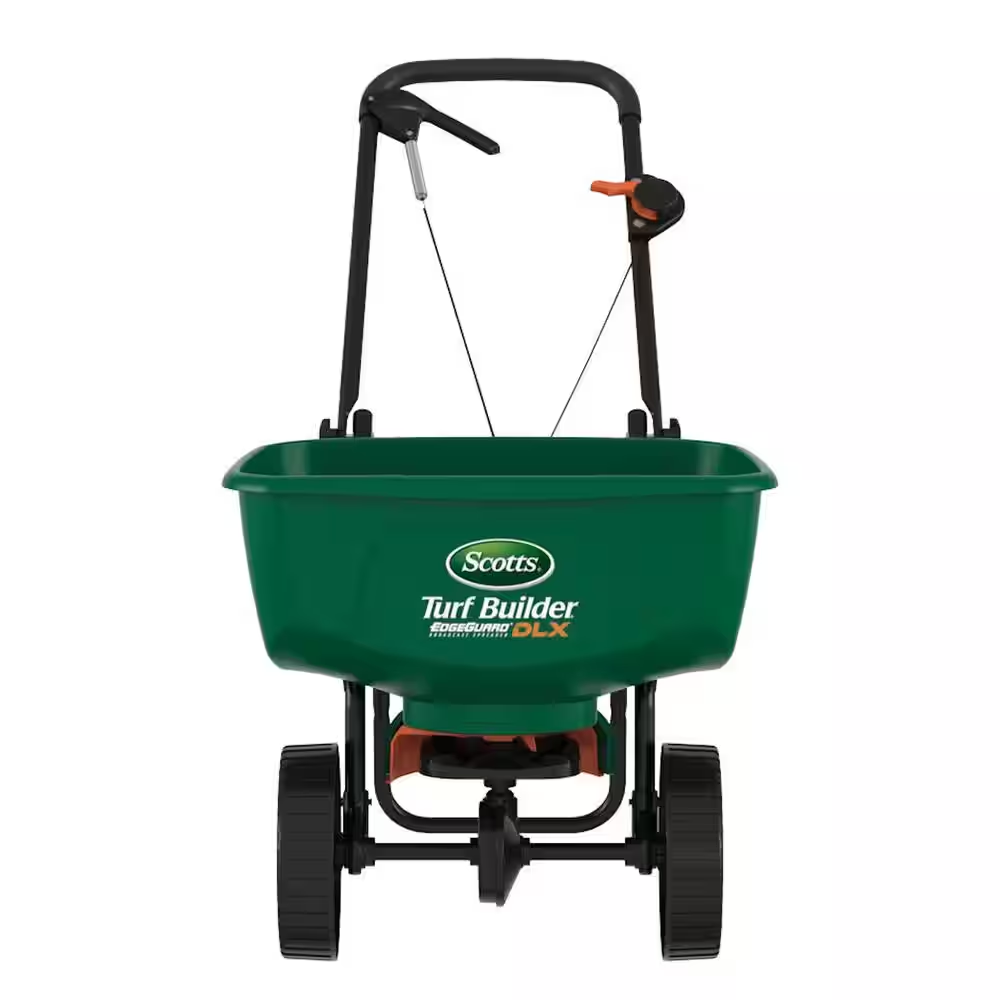 Turf Builder Edgeguard DLX Push Broadcast Spreader Holds up to 15,000 Sq.Ft. for Seed, Fertilizer, Salt, Ice Melt