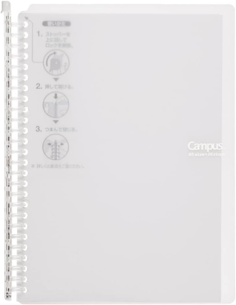 Campus Smart Ring Binder, B5 Clear Refillable Binder Notebook 26 Holes with 10 Extra Loose-Leaf Paper, Up to 60 Filler Papers for Work & Study, Japan Import (RU-SP706T)