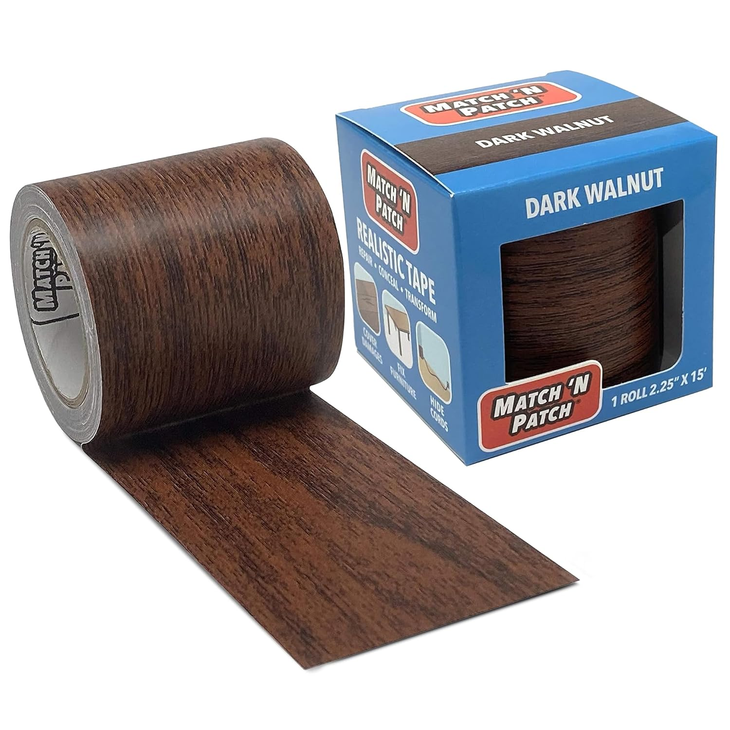 Match 'N Patch Realistic Wood Grain Repair Tape, Dark Walnut 2.25 in x 15 feet