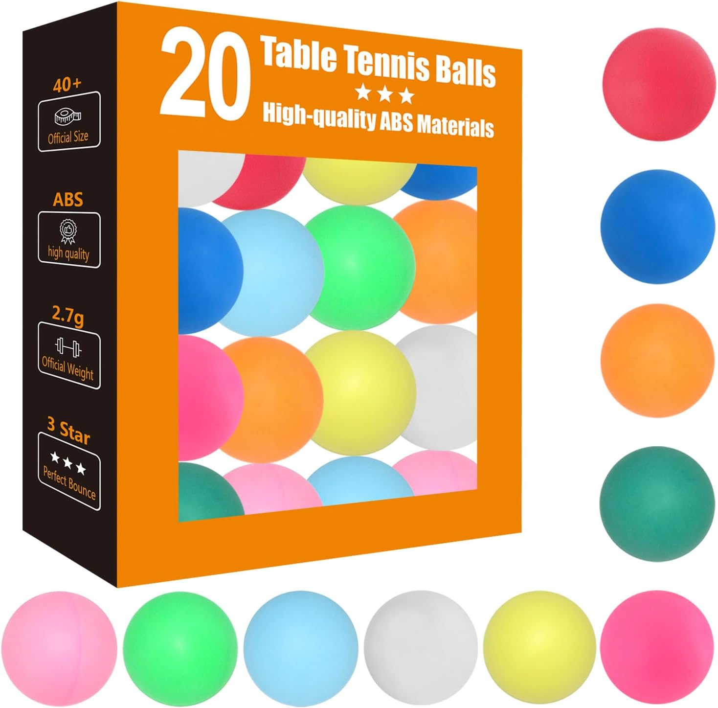 Ping Pong Balls 20 50 or 100 Pack: Colored 3 Star Table Tennis Balls for Outdoor Training Yard Party Kids Game Cat Dog Ferret Toys