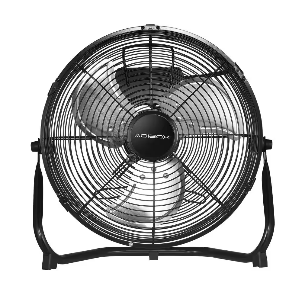 20 In. 3-Speed High-Velocity Industrial Heavy-Duty Metal Floor Fan in Black with Tilting Head for Outdoor/Indoor Use