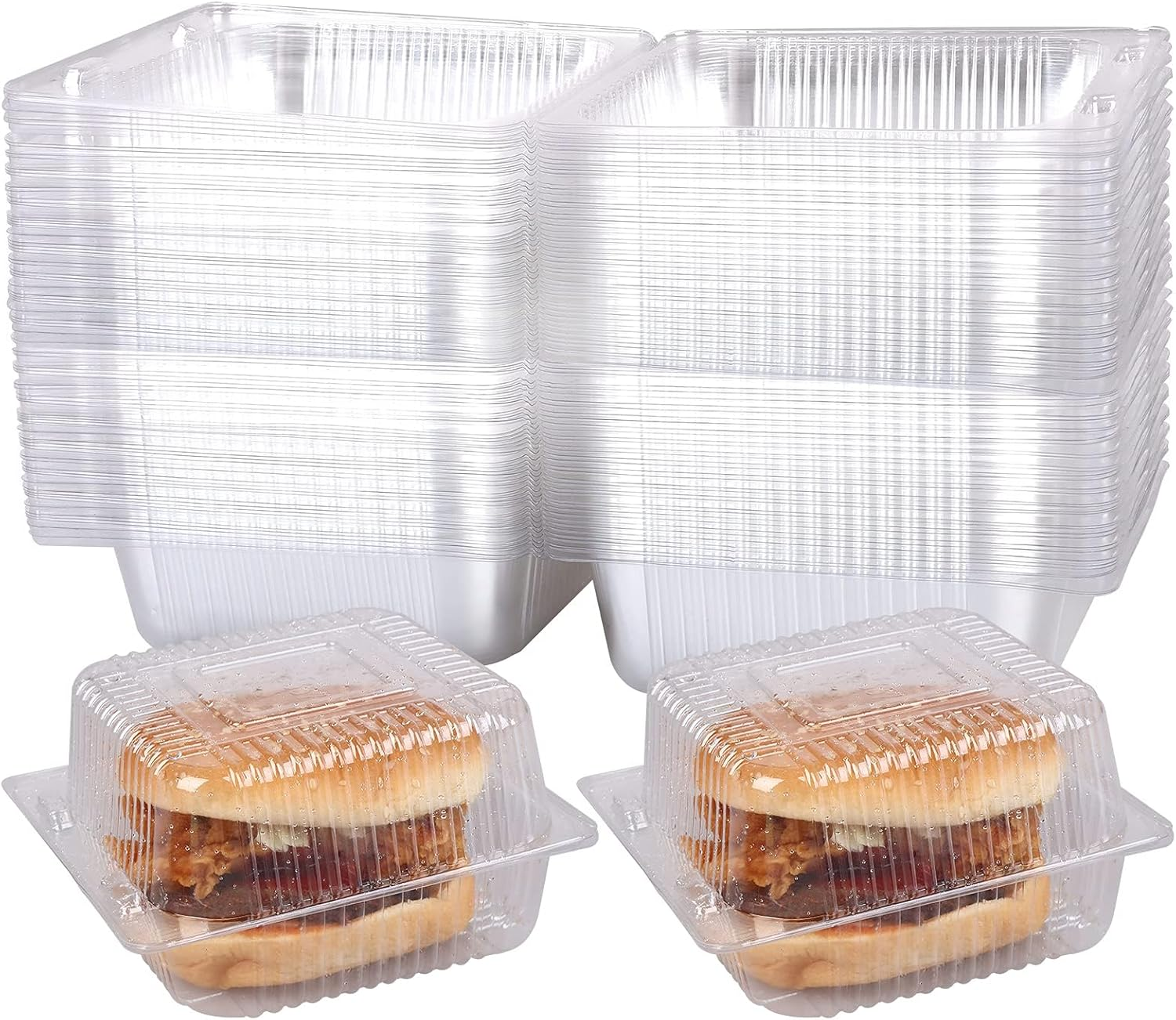 200 Pcs Clear Hinged Plastic Containers with Lids,Individual Cake Slice Containers,Square Plastic Food Container,Disposable Clamshell Take Out Containers for Cakes,Cookies,Salad,Bakery Supplies
