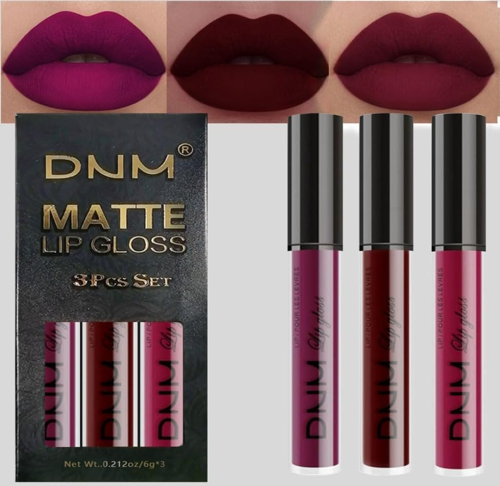 Dark Red Purple Matte Plum Liquid Lipstick 3Pcs Sets,24-Hour Lipstick Dark Deep