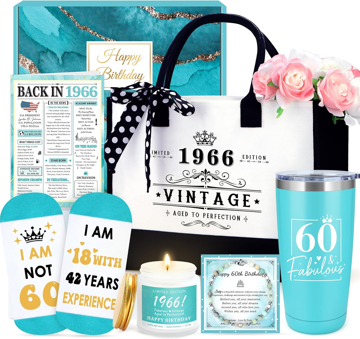 60Th Birthday Gifts for Women 60 Year Old Birthday Gifts for Women Cool Fabulous Gift Ideas for Woman in Their 60S Funny 1966 Gift for 60 Year Old Woman Happy 60Th Bday Decorations with Tumbler Bag