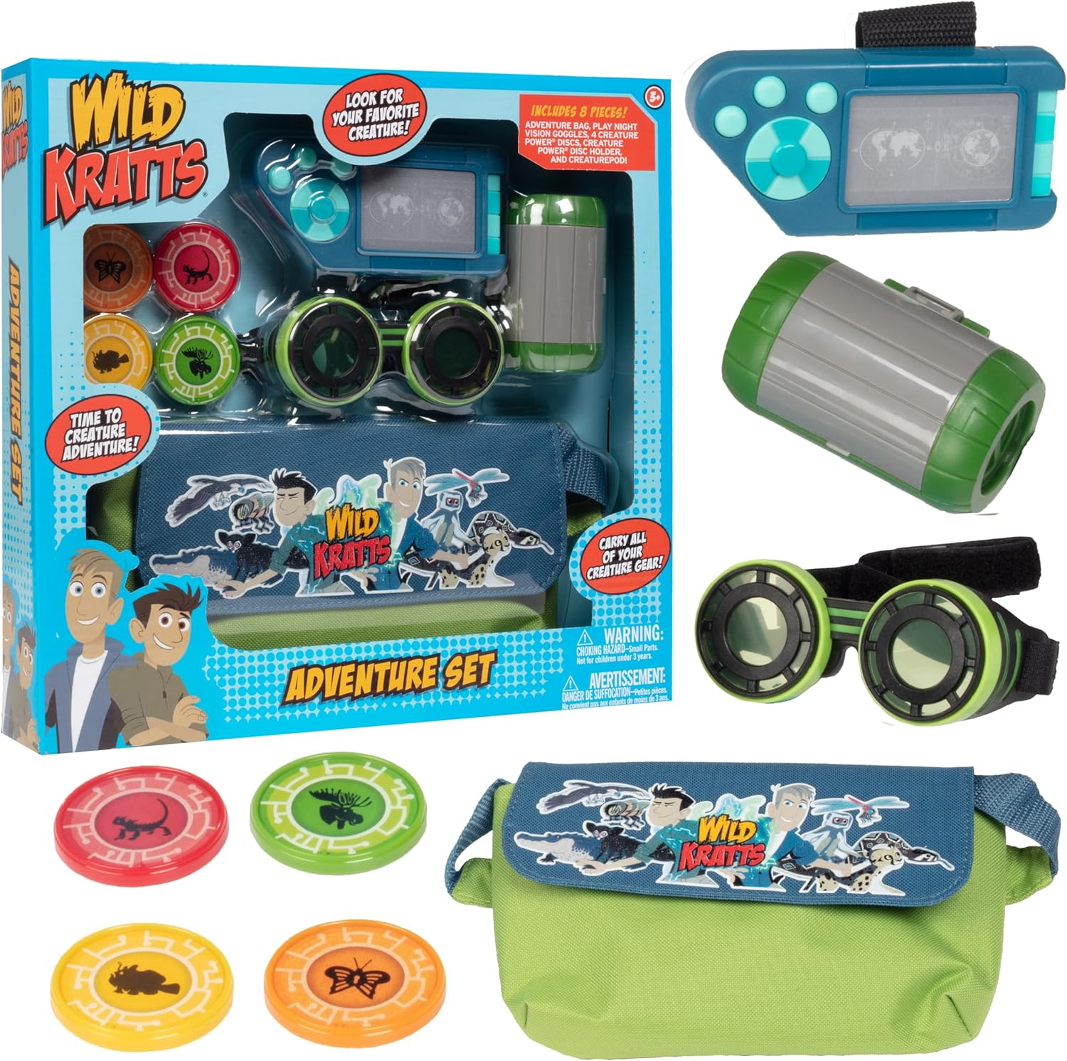 Wild Kratts Adventure Playset - 8Pc Set Includes Goggles, Creature Pod, 4 Power Discs & More, Pretend Play & Costume Dress up Accessories, Officially Licensed Toys for Children, Gift for Kids