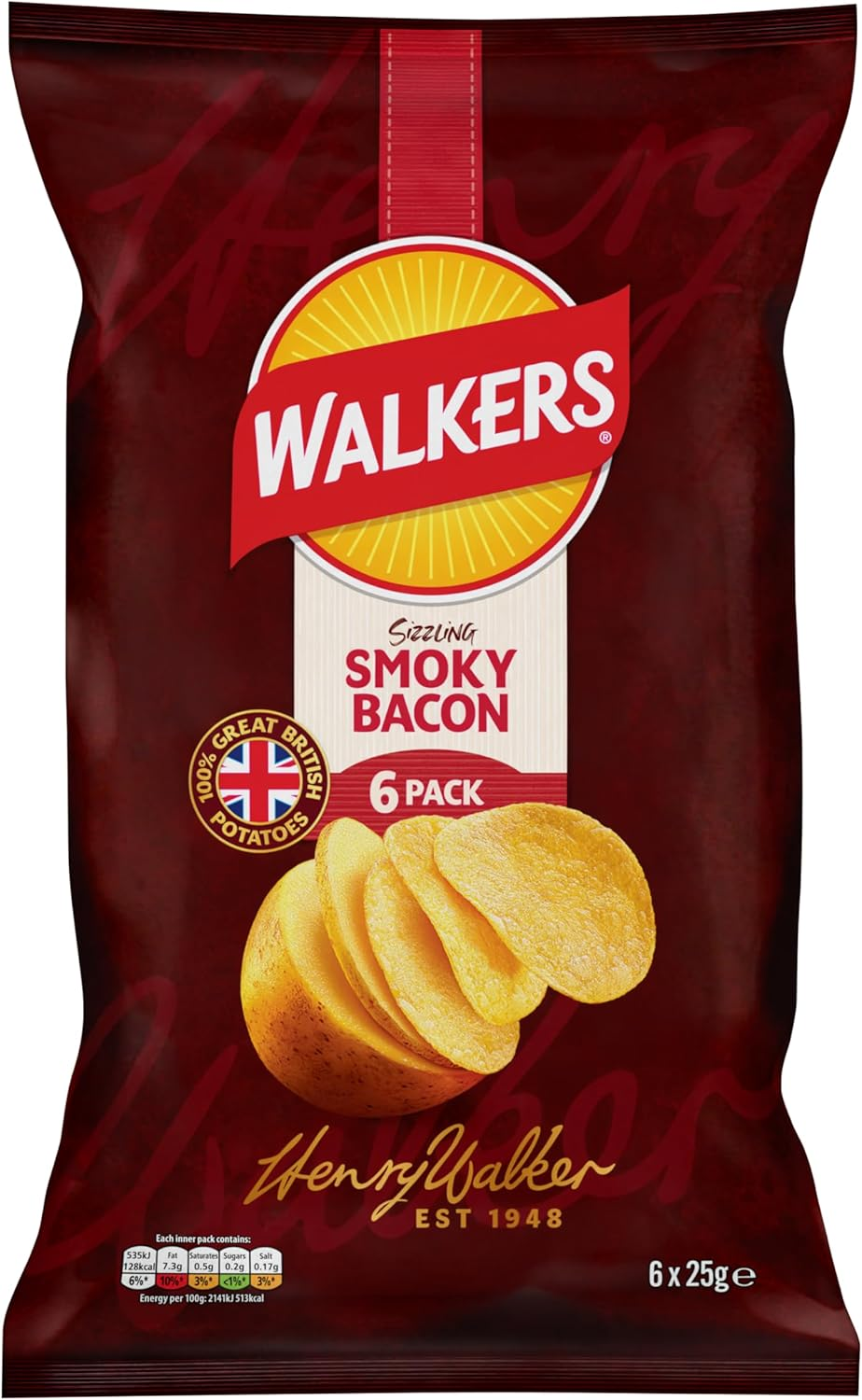 Walkers Smoky Bacon Multipack Crisps 6x25g
