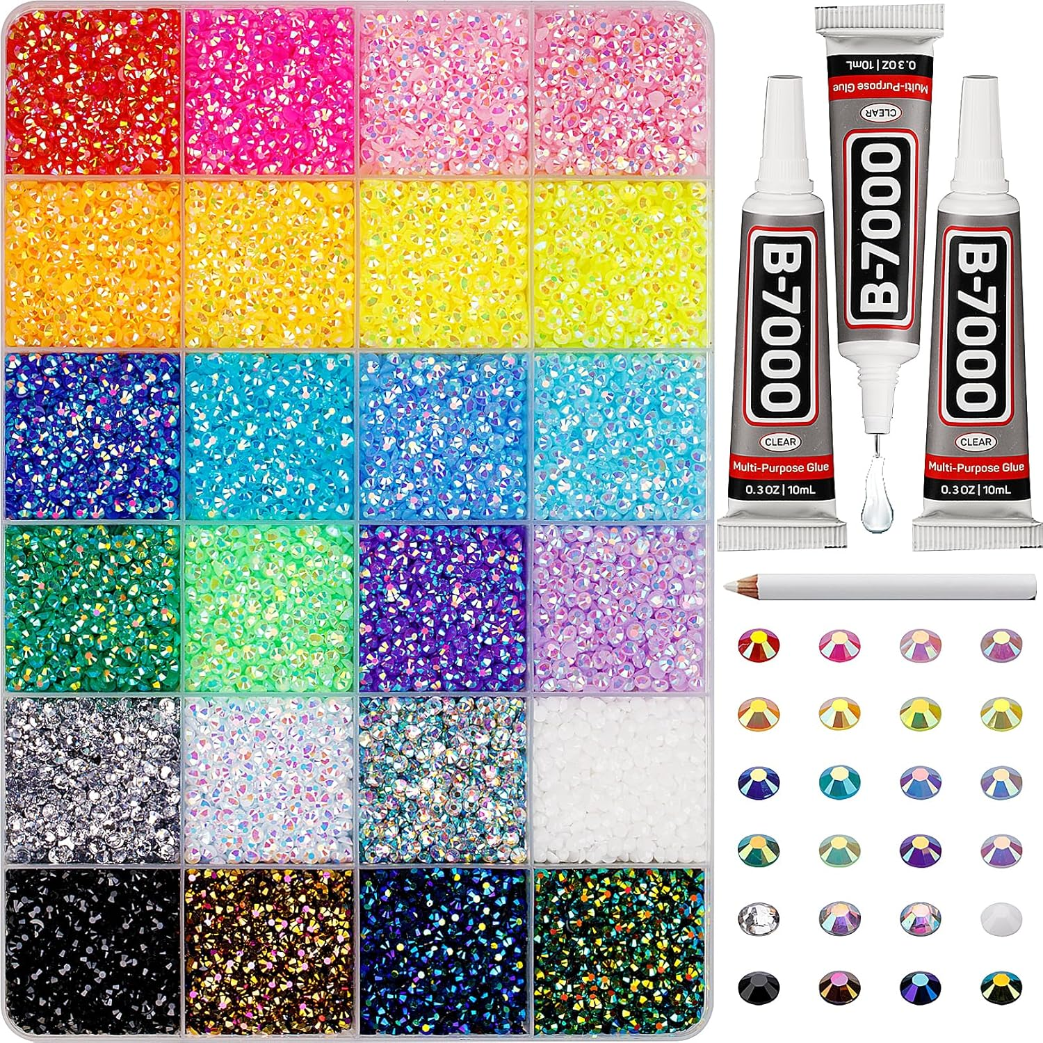 31000Pcs 3mm Flatback Rhinestones Kit with B7000 Glue for Crafting and Nail Art
