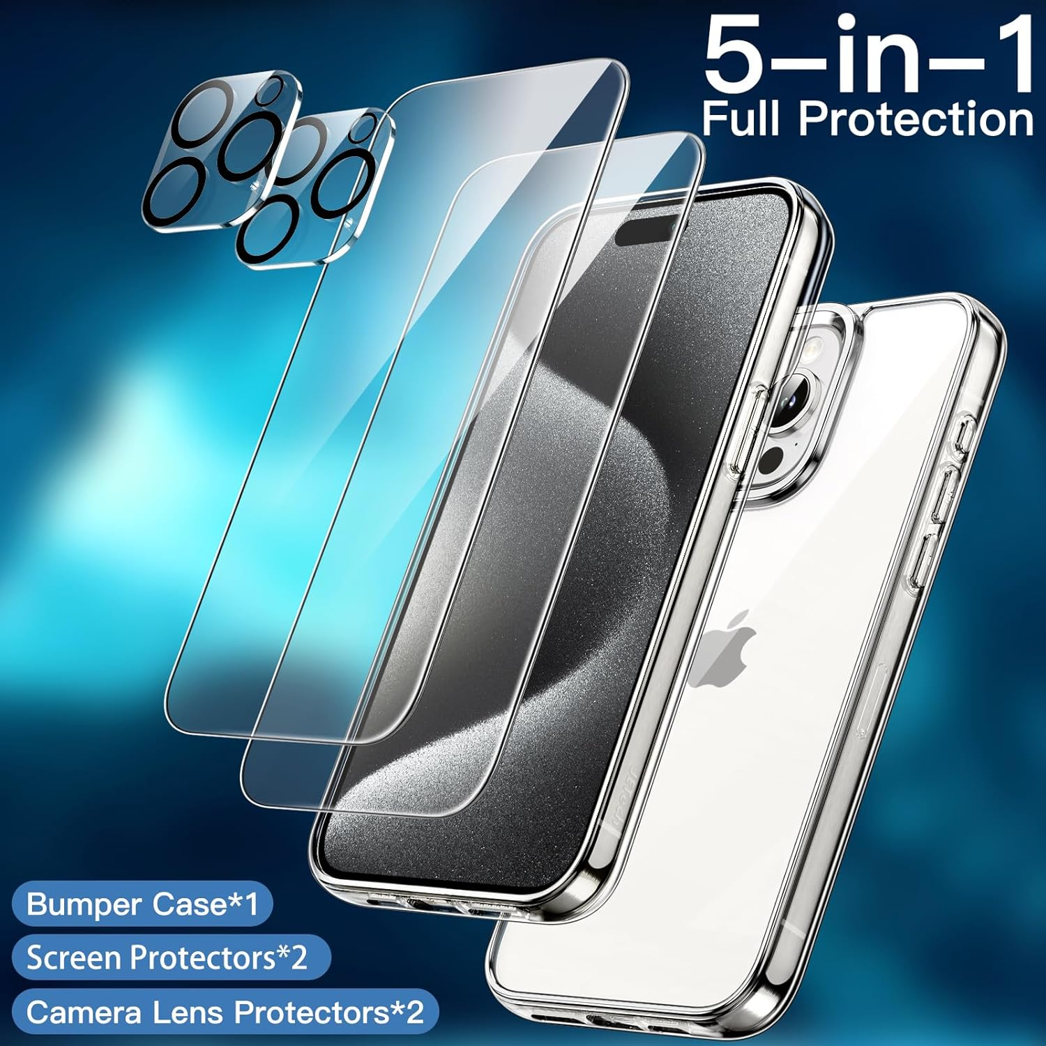JETech 5 in 1 Case for iPhone 15 Pro 6.1-Inch with 2-Pack Each Tempered Glass... - Picture 4 of 13