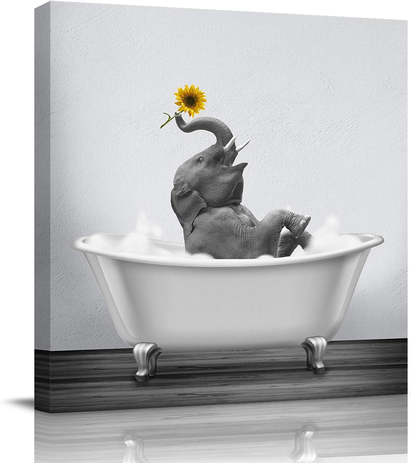 Charming Elephant Bathtub Canvas Wall Art - 12x12 Prints for Unique Living Room & Bathroom Decor