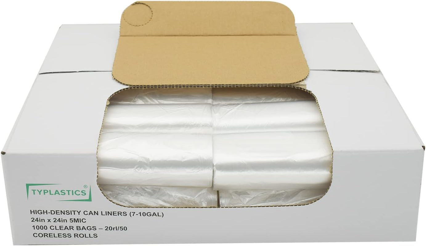 TYPLASTICS Trash Can Liner - Wholesale 1000 Count Garbage Bags on Perforated Roll 7-10 Gallon Multipurpose for Office Bathrooms Business Home Commercial and Industrial Needs 24