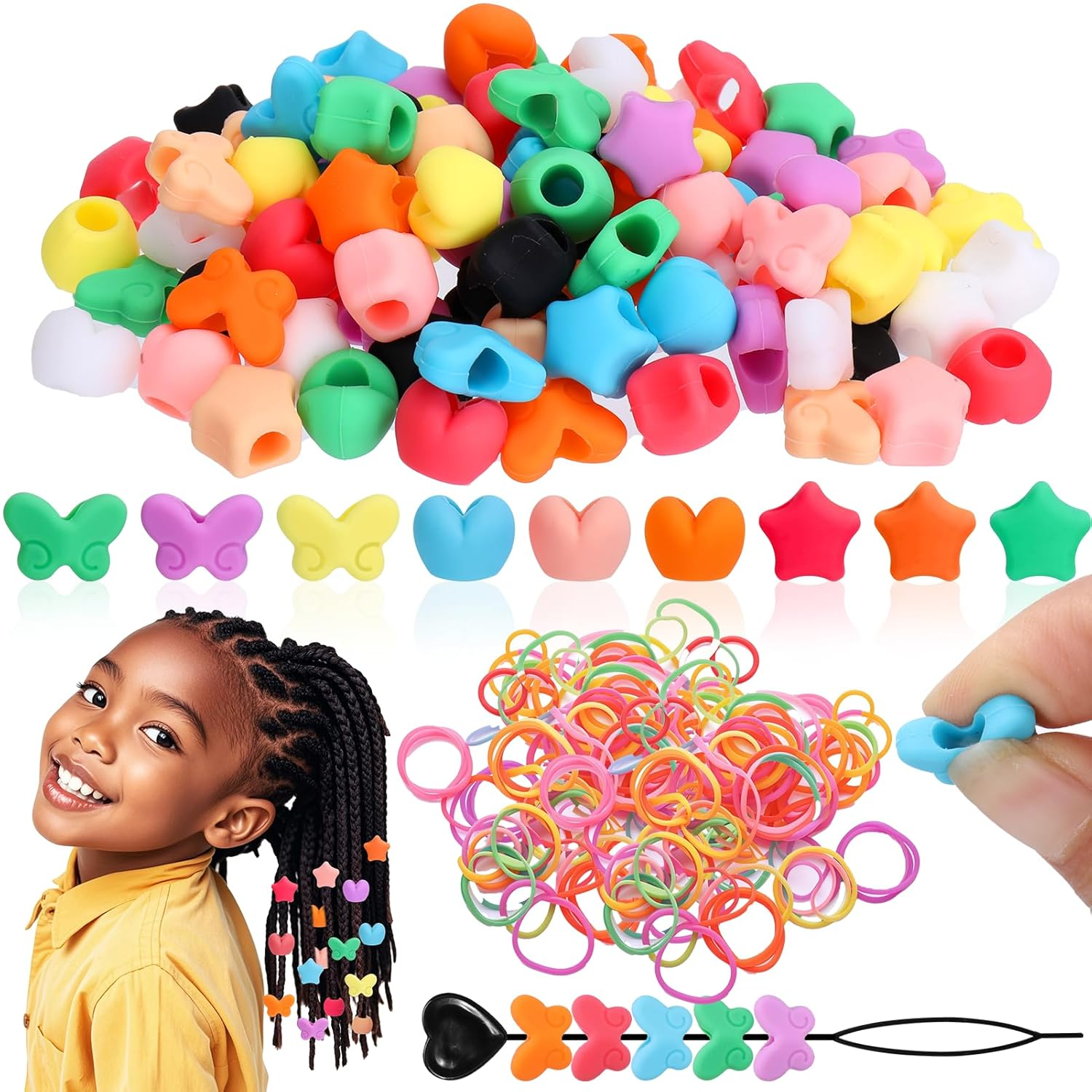 90Pcs Silicone Hair Beads for Kids Girls Braids, Soft Colorful Pony Beads Bulk for Kids Girls Women Hair Accessories for Braids