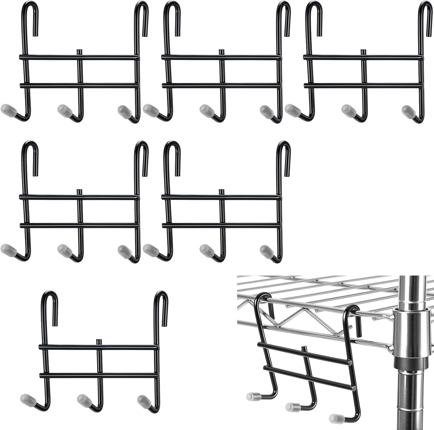6 Pack 3 Hook Attachment for Wire Shelving 3.75