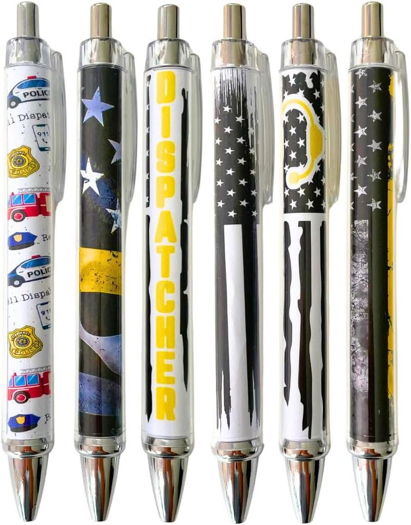 6PC Gold Line Ballpoint Pens for 911 Dispatchers - Black Ink Office Supplies