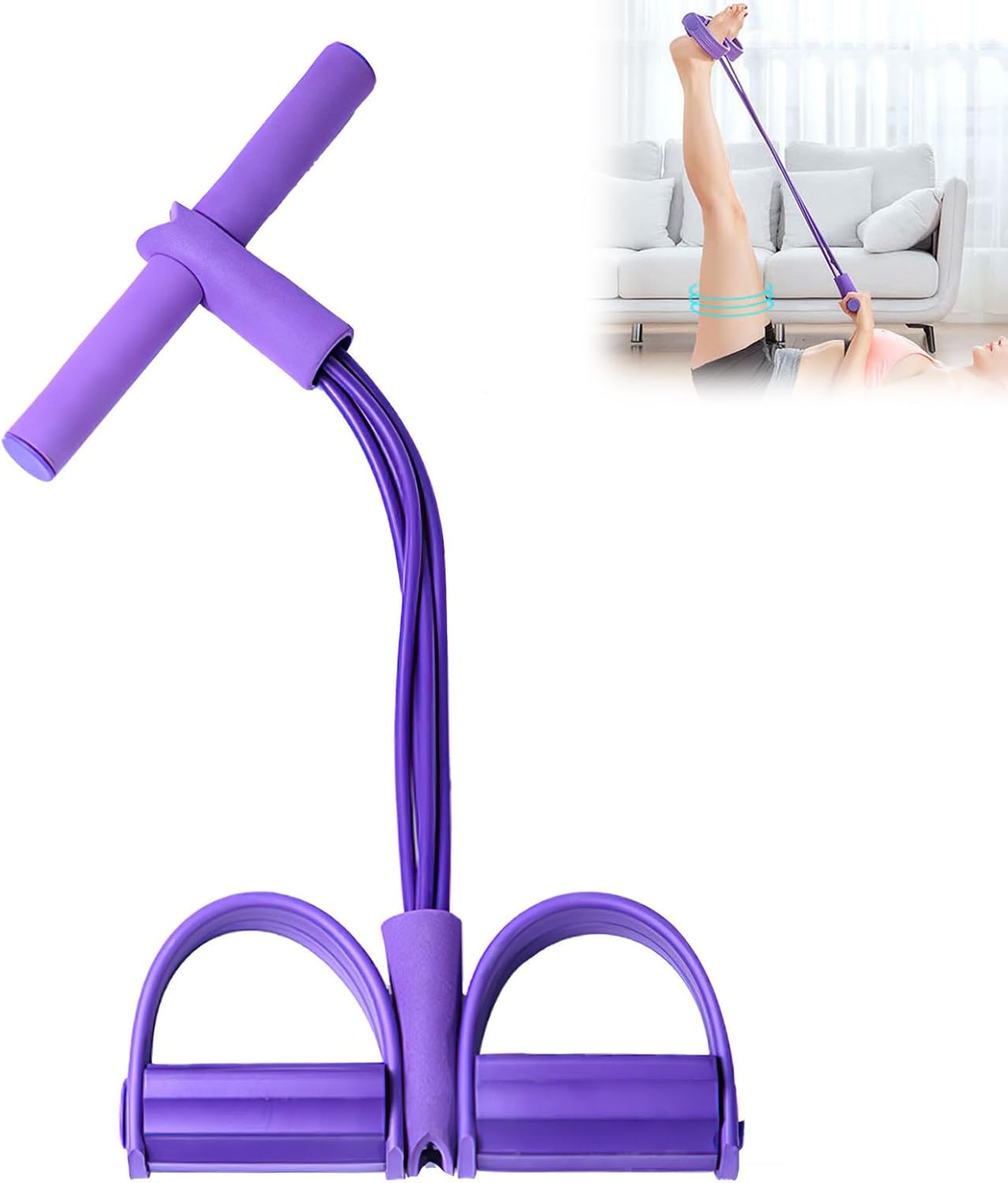 21 Fitness Resistance Bands-4 Tube Pedal Ankle Puller,Upgraded Stretch Bands for Exercise Sit up Exercise Equipment,Multifunction Tension Rope,Foot Pedal Resistance Bands for Women Men