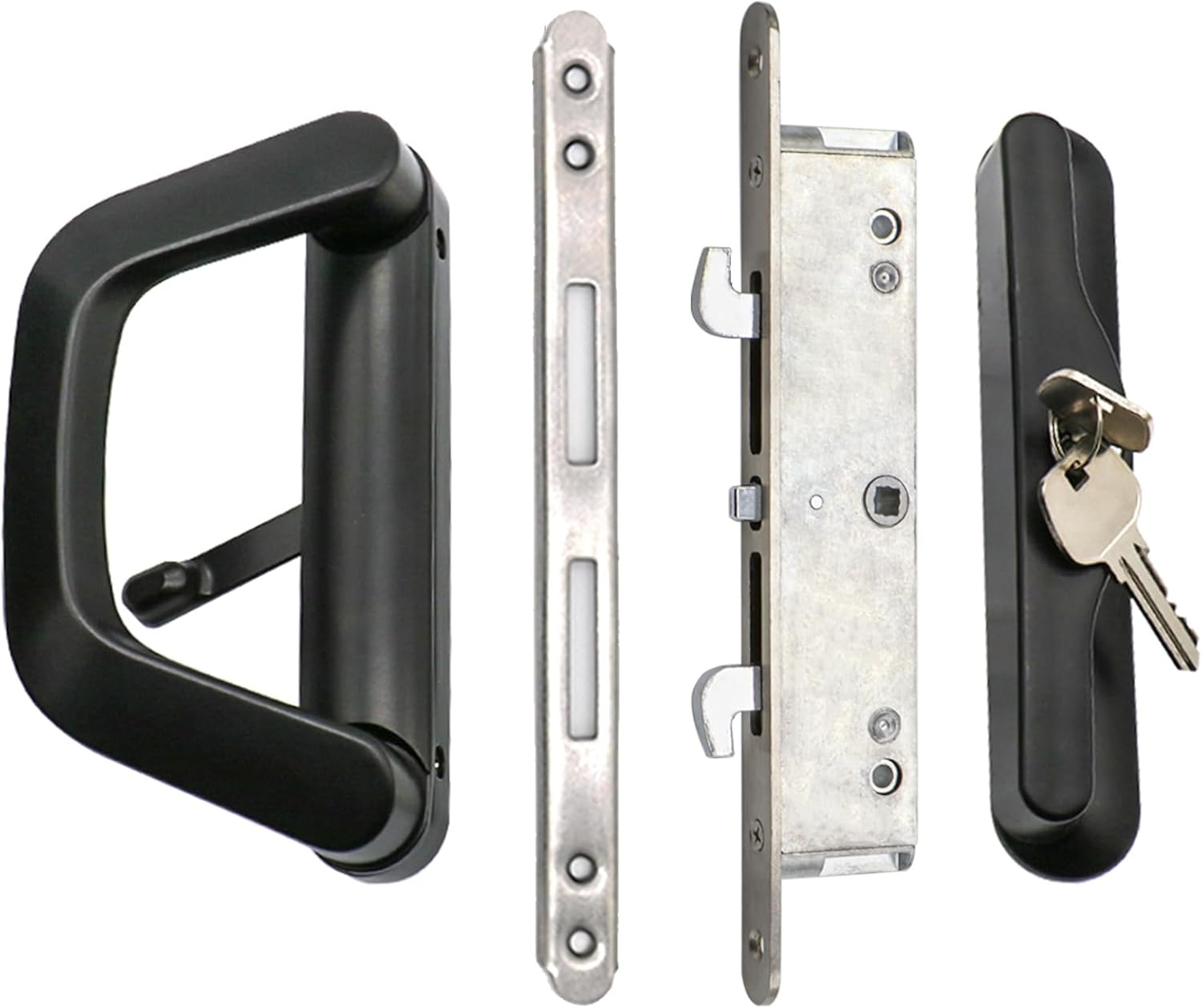 Patio Sliding Glass Door Handle Set with Mortise Lock and Keys, Full Replacement Handle Lock Set Fits Door Thickness from 1-1/2