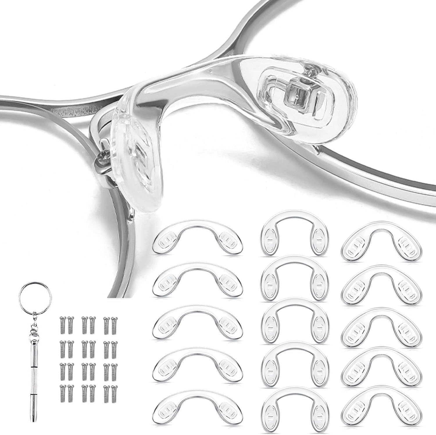 15 Pcs,3 Sizes Eyeglasses Nose Pads,U Shaped Eyeglasses Nose Pads Screw-In Eyeglass Nose Piece Soft Silicone Nose Pad for Eye Glasses Sunglass Eyewear