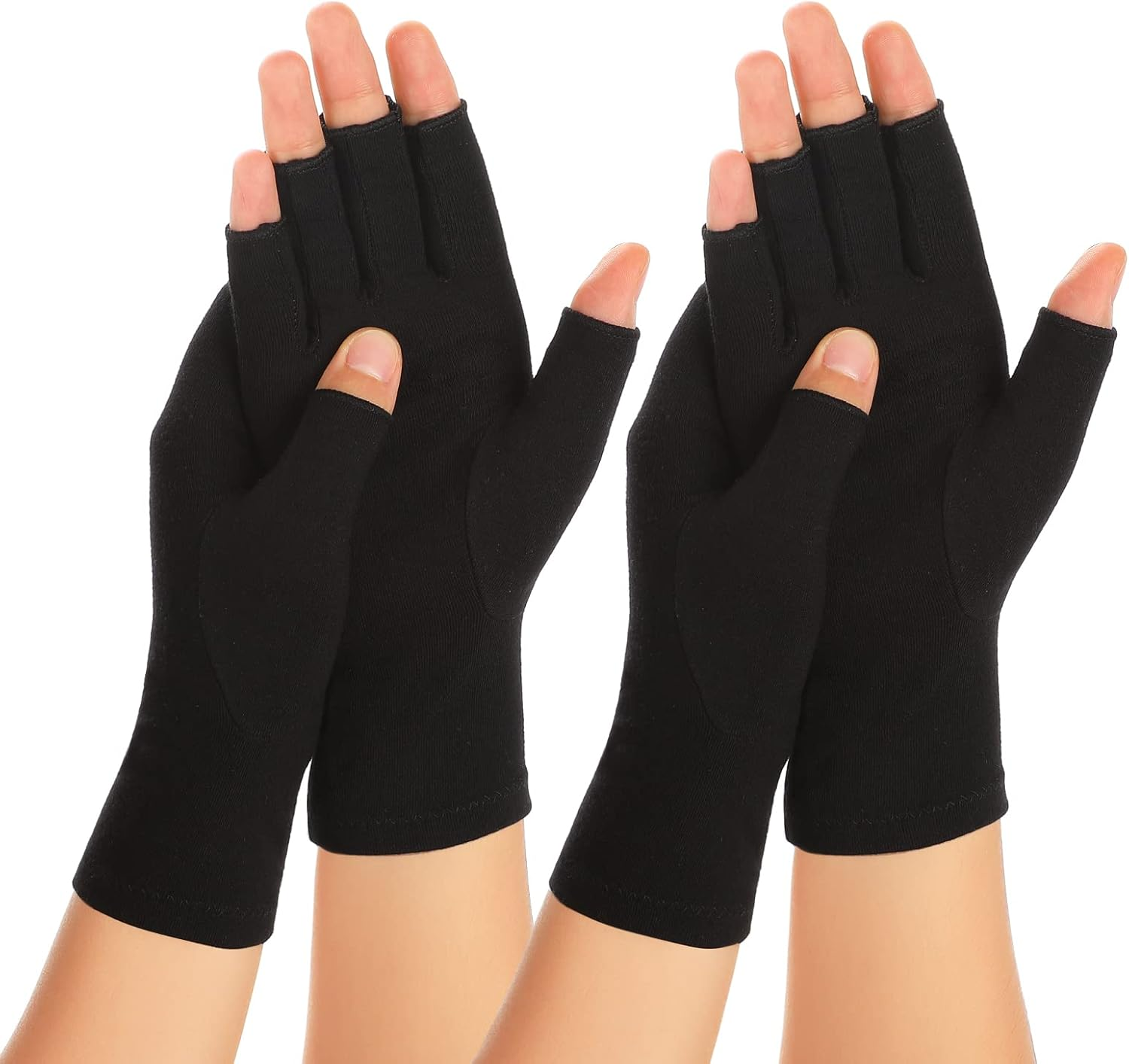 2 Pairs Arthritis Compression Gloves for Women Men, Carpal Tunnel Pain Relief, Fingerless Gloves for Typing and Daily Work