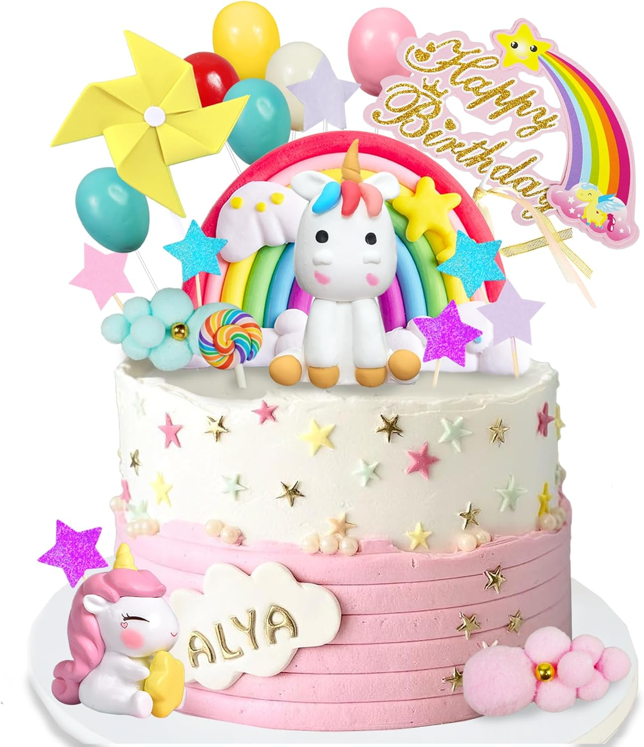 47 PCS Unicorn Cake Topper Unicorn Rainbow Cake Decorations with Rainbow Butt... - Picture 9 of 16