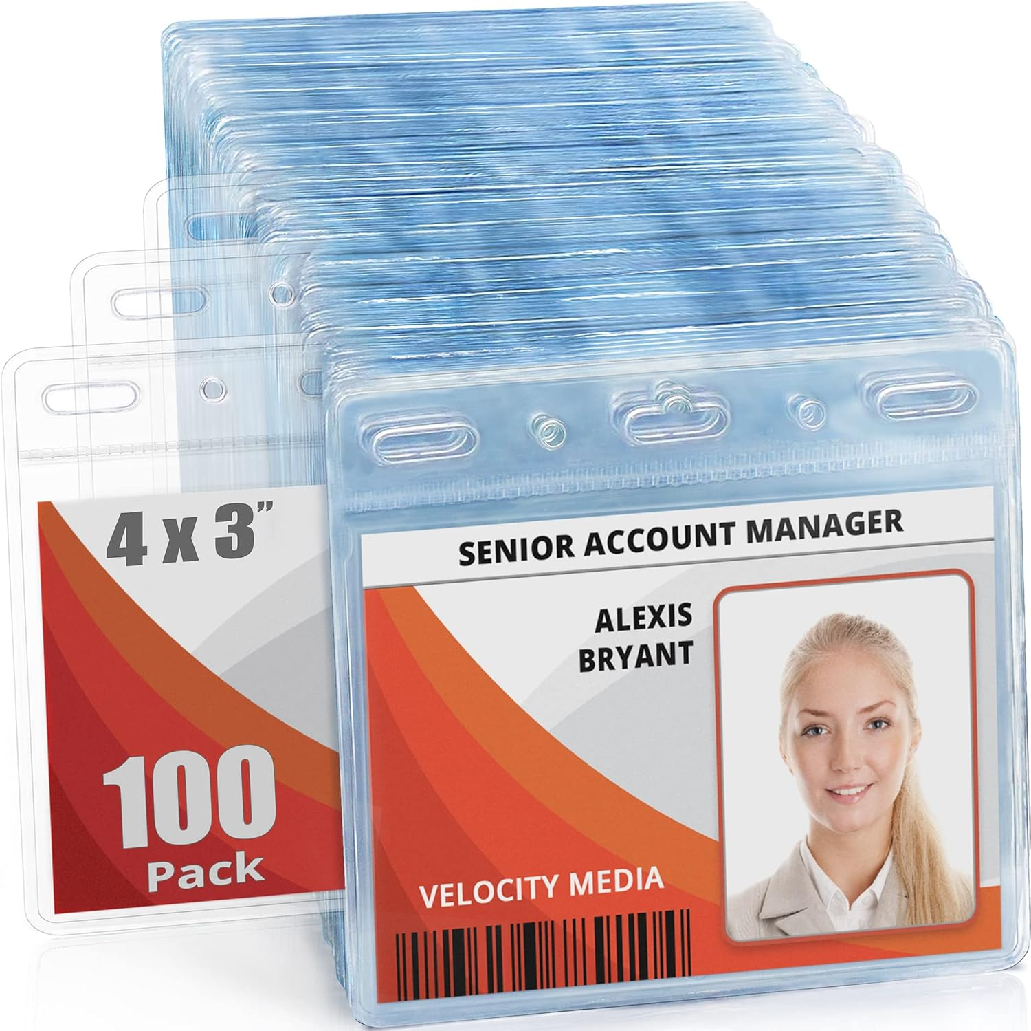 USA Card Protector - 4x3 Inch Clear ID Badge Holder, 100 Pack