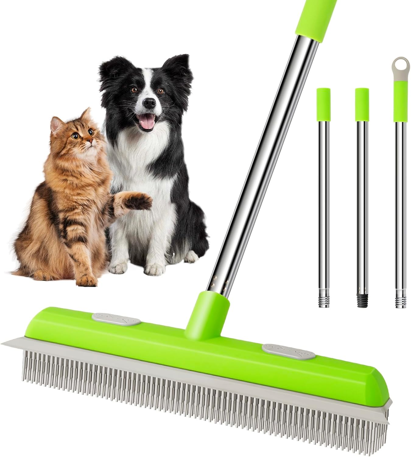 Pet Hair Removal Rubber Broom, Carpet rake with Squeegee for Cleaning Pet Hair,