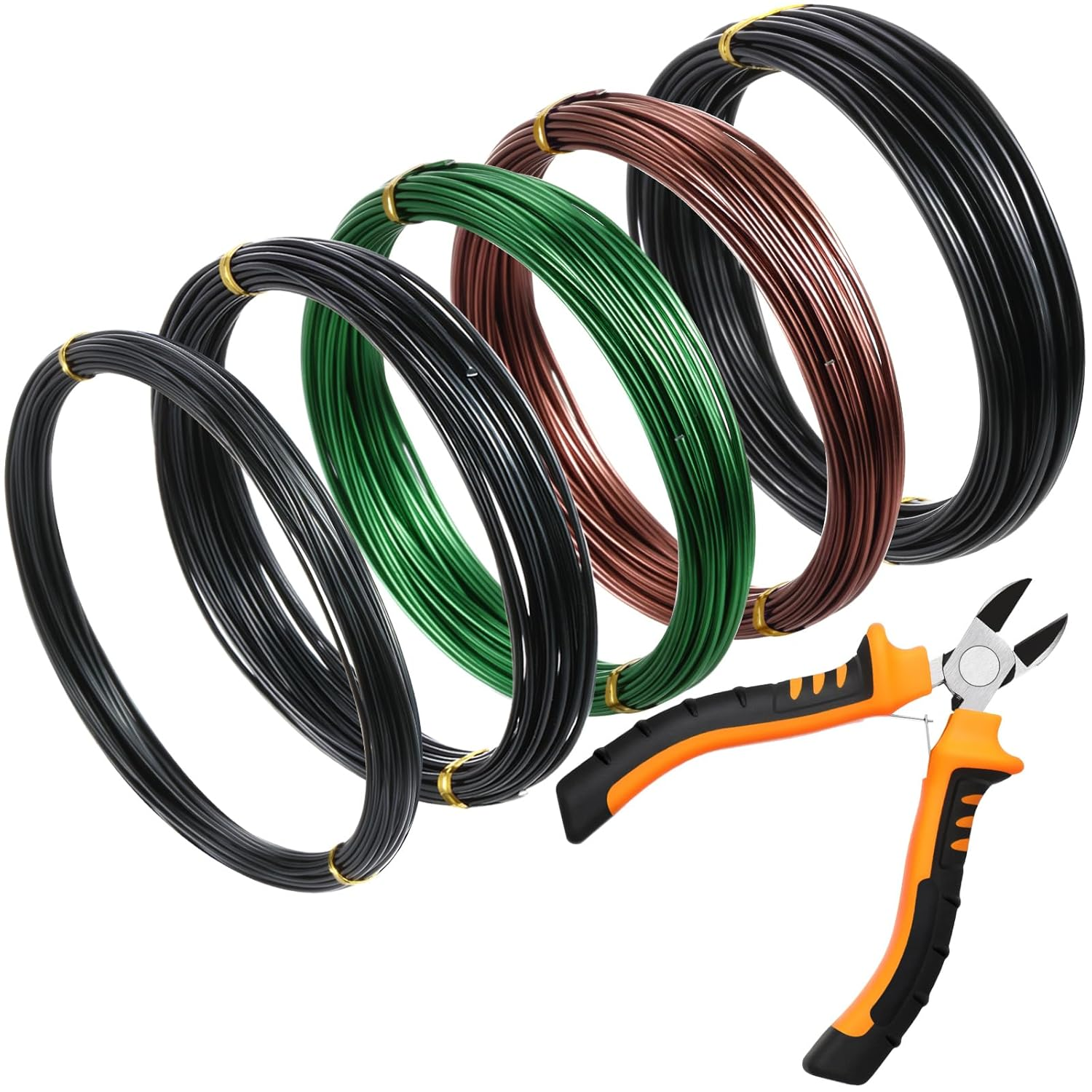 5 Roll Aluminum Bonsai Training Wire Tree 1/1.5/2.0Mm 160 Feet Total with Bonsai Wire Cutter Anodized Training for Holding Branches Small Trunks(Classic)