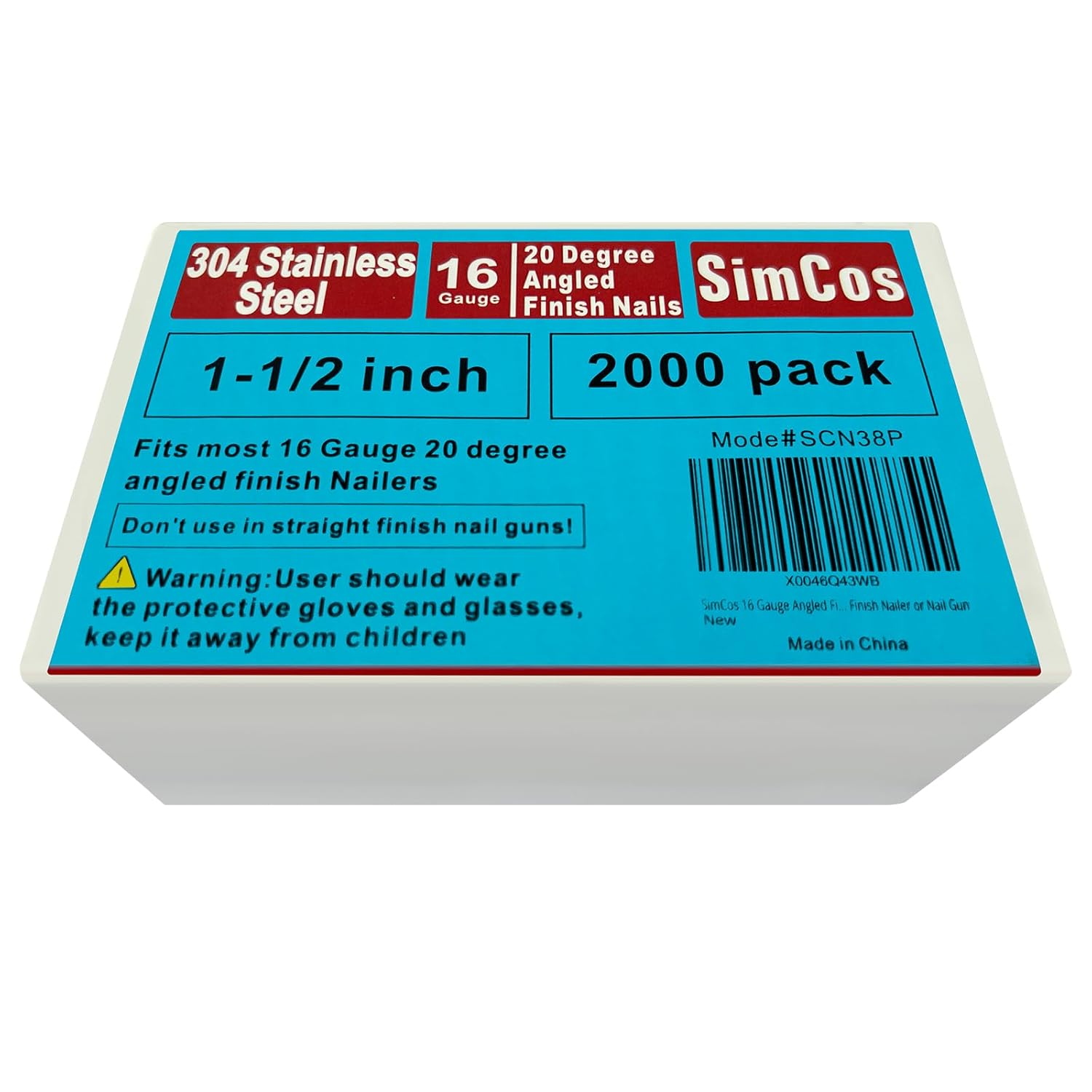 16 Gauge Angled Finish Nails 304 Stainless Steel, (1-1/4