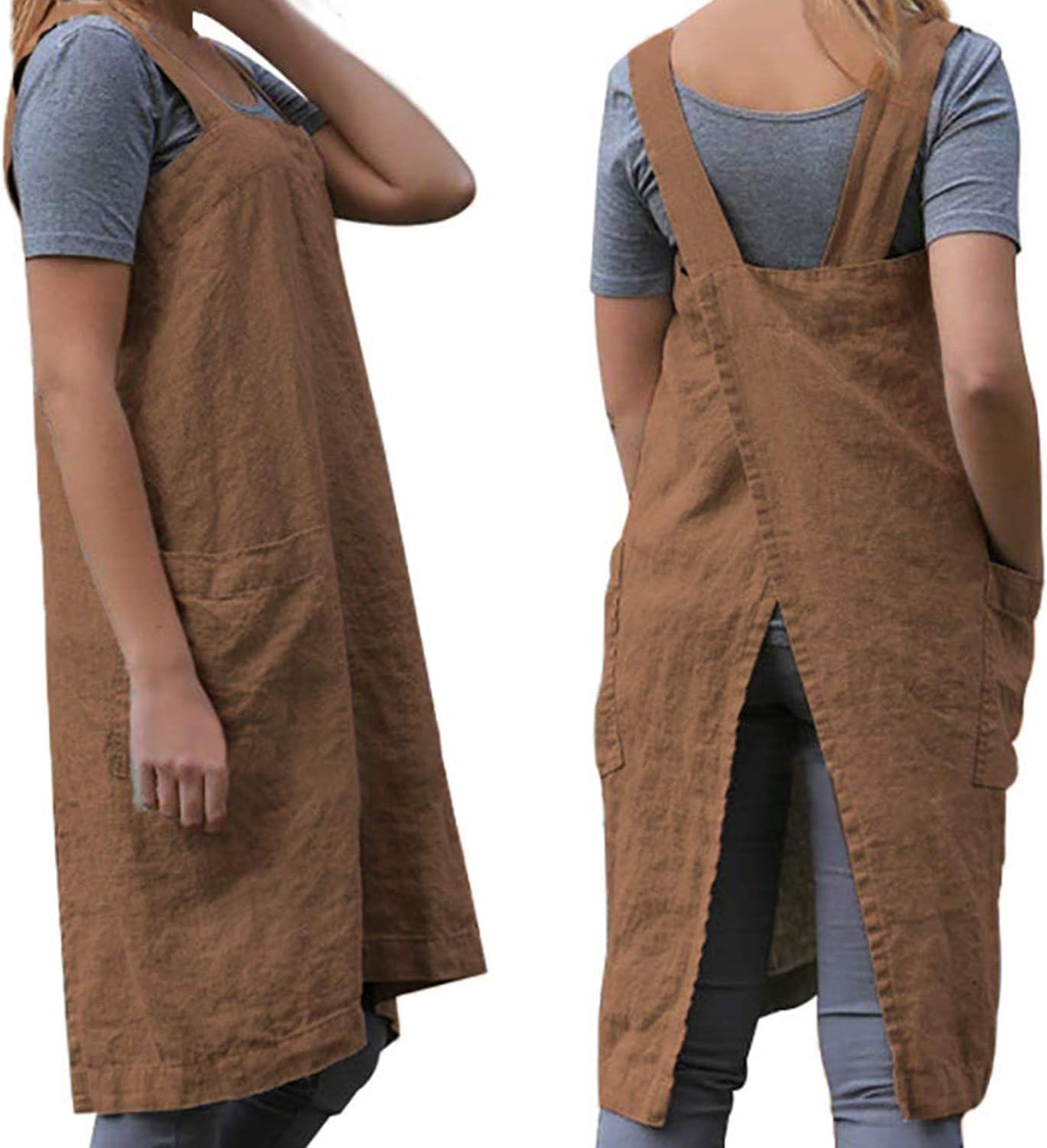 Women's Practical Cross Back Pinafore Apron with Large Pockets Home Kitchen,Restaurant,Coffee house,Cooking Gardening Works