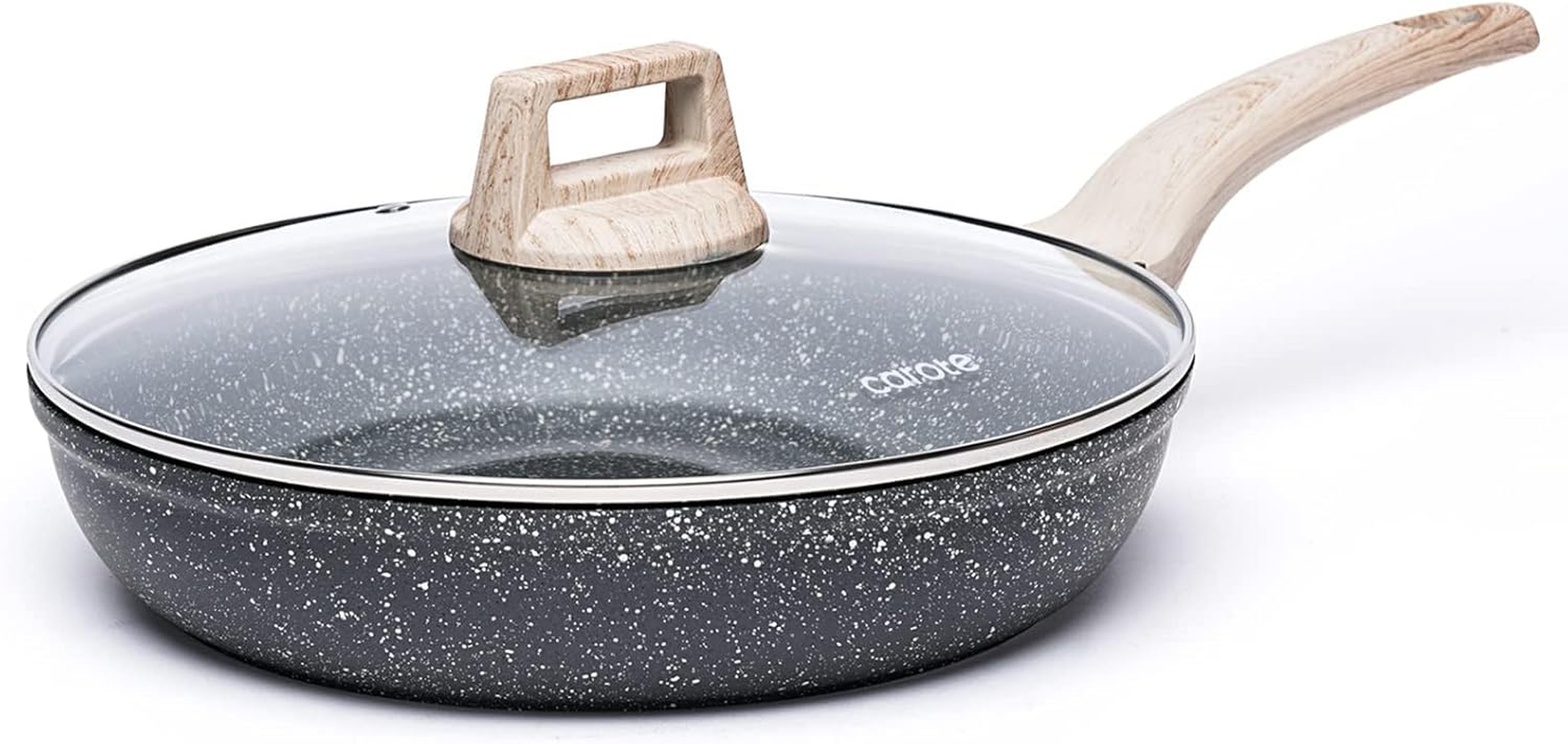Non Stick Frying Pan Skillet, Nonstick Granite Fry Pan with Glass Lid, Egg Pan Omelet Pans, Stone Cookware Chef's Pan, PFOA Free (Classic Granite, 10-Inch)