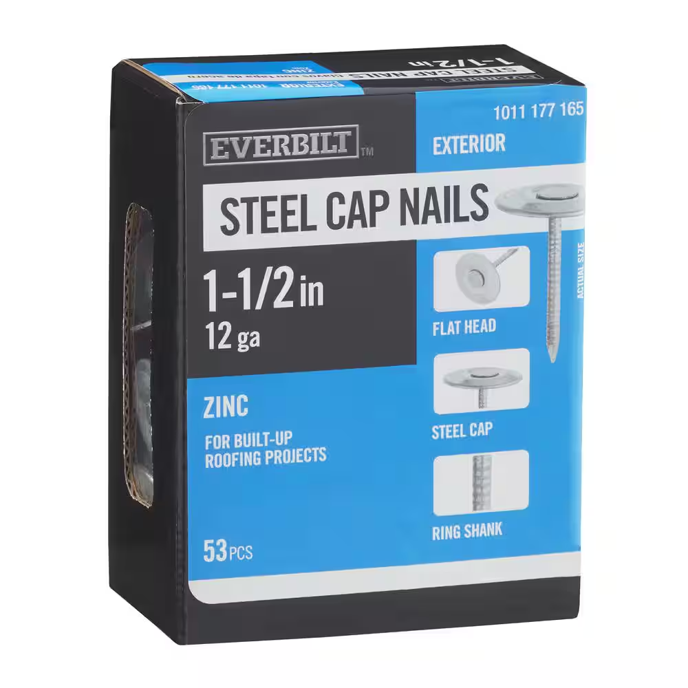 1-1/2 In. X 12D Zinc Ring Shank Steel Cap Non-Collated Roofing Nails 0.5 Lb. (53-Count)