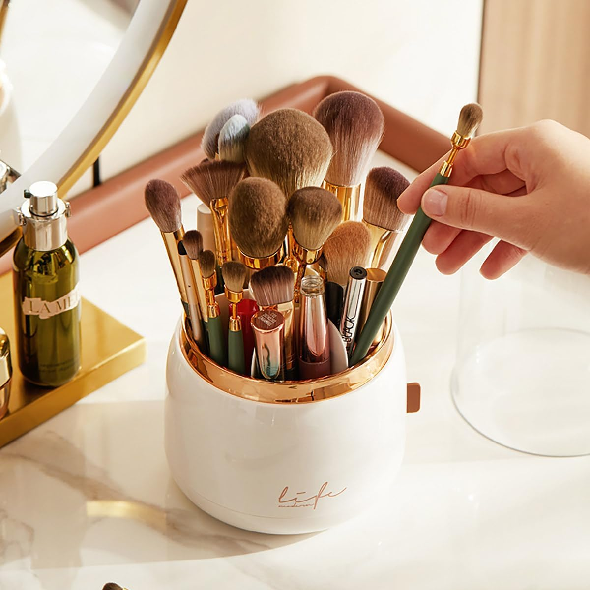 360° Rotating Dustproof Makeup Brush Holder, Luxury Cosmetic Storage Organize... - Picture 7 of 14