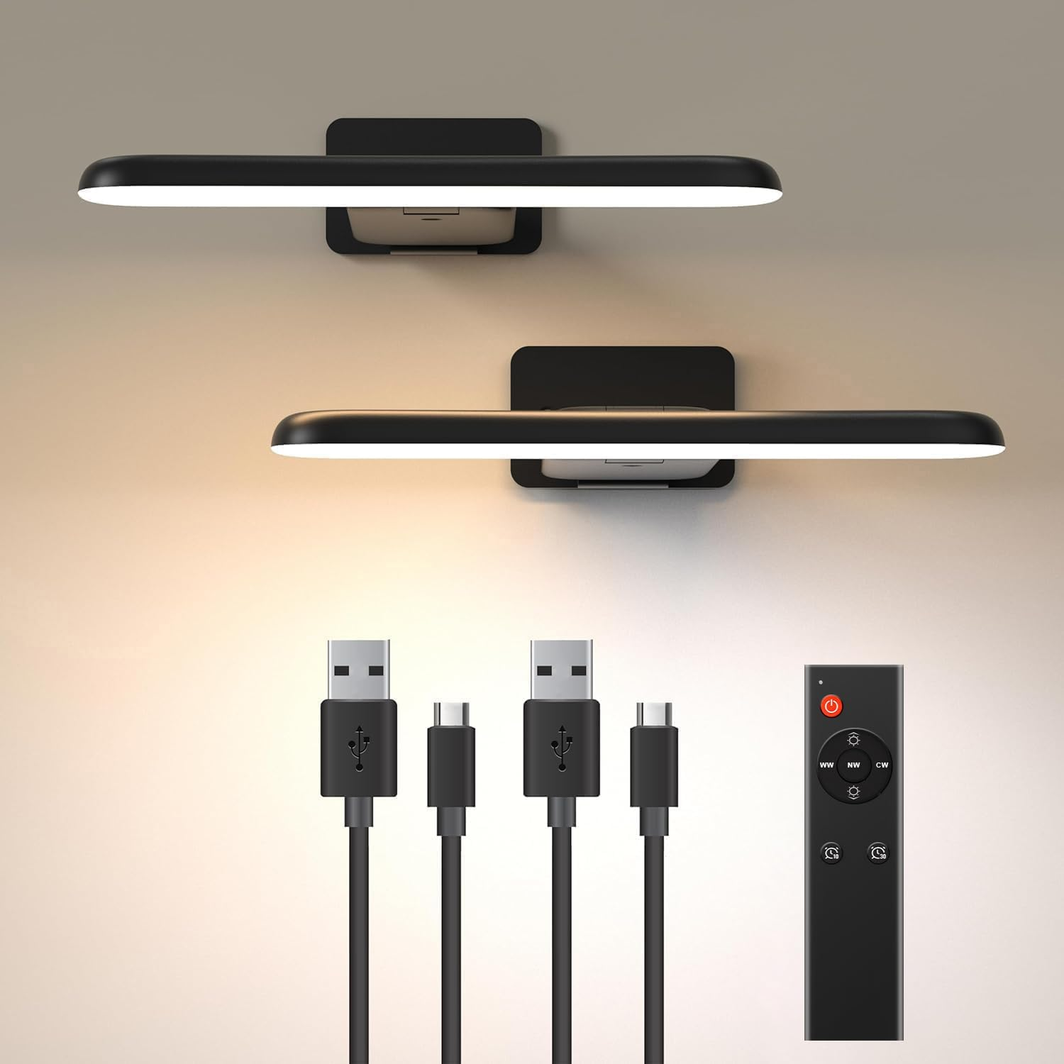 2Pack Picture Lights Battery Operated with Remote, Rechargeable Picture Lights for Wall, 3CCT&Brightness Dimmable,300 LM, Sticker/Screw Installation, Art Light for Display, Gallery, Artwork
