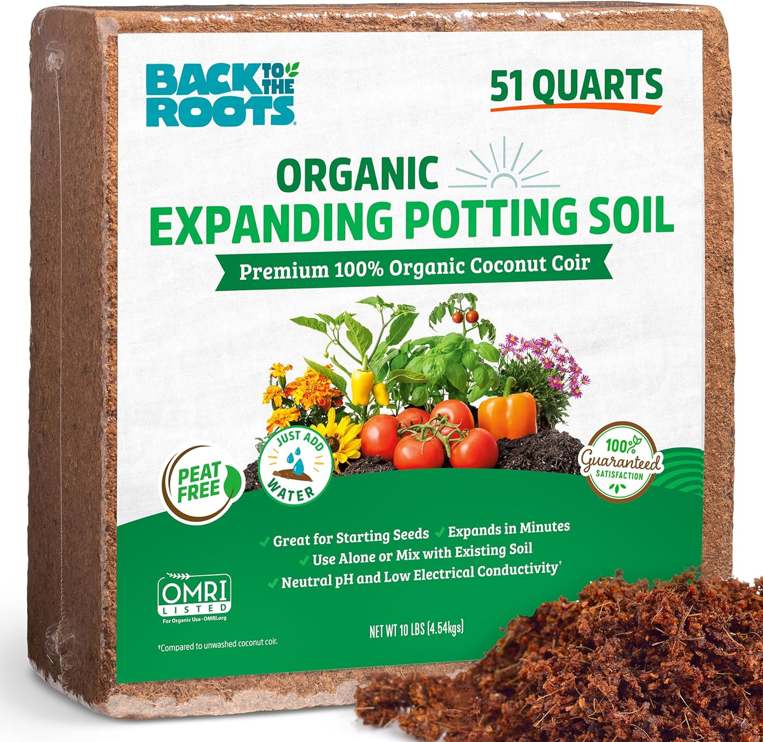 Organic Coir, 51 Quart Expanding Soil, Great for Seeds and Potting