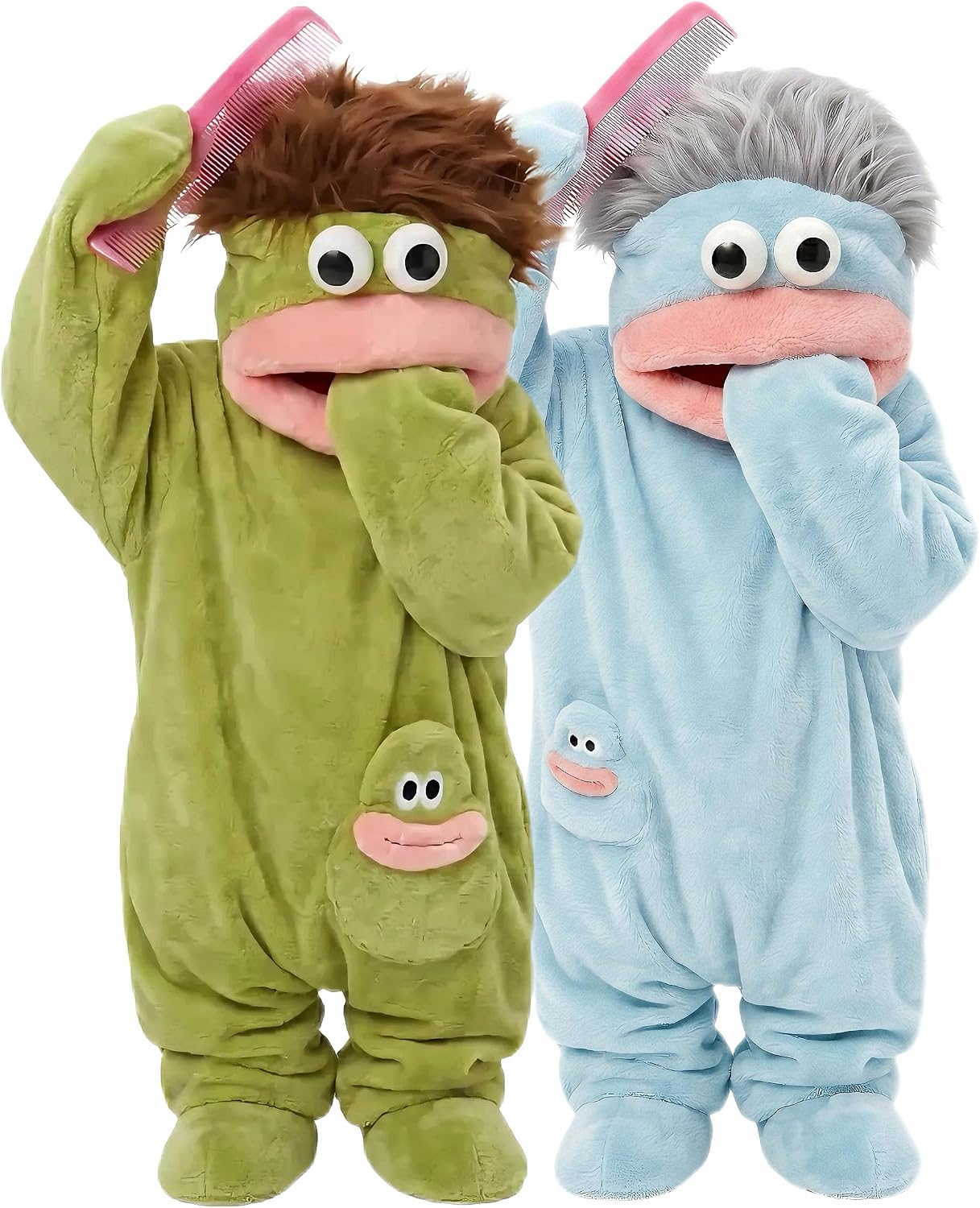 2 Pack Funny Plush Pajama Set Unisex Matching Sleepwear with Slippers Combs Winter Loungewear for Friends Party Home