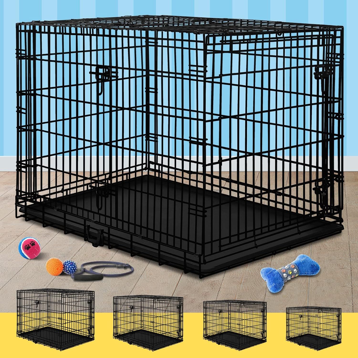 BEASTIE Portable Dog Crate Cage with Removable PP Tray, Foldable Metal Wire P... - Picture 17 of 17
